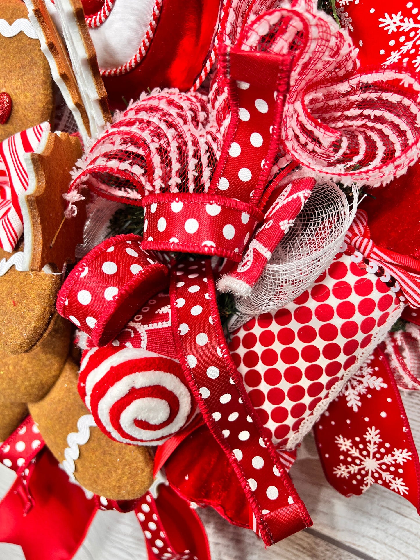Large Gingerbread Man Christmas Wreath: Peppermint Holiday Door Decor