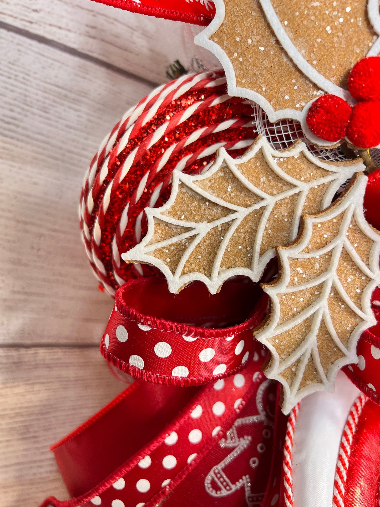 Large Gingerbread Man Christmas Wreath: Peppermint Holiday Door Decor