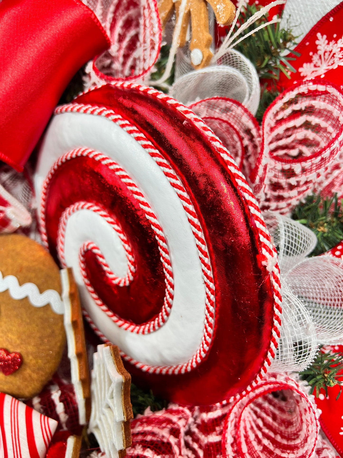 Large Gingerbread Man Christmas Wreath: Peppermint Holiday Door Decor