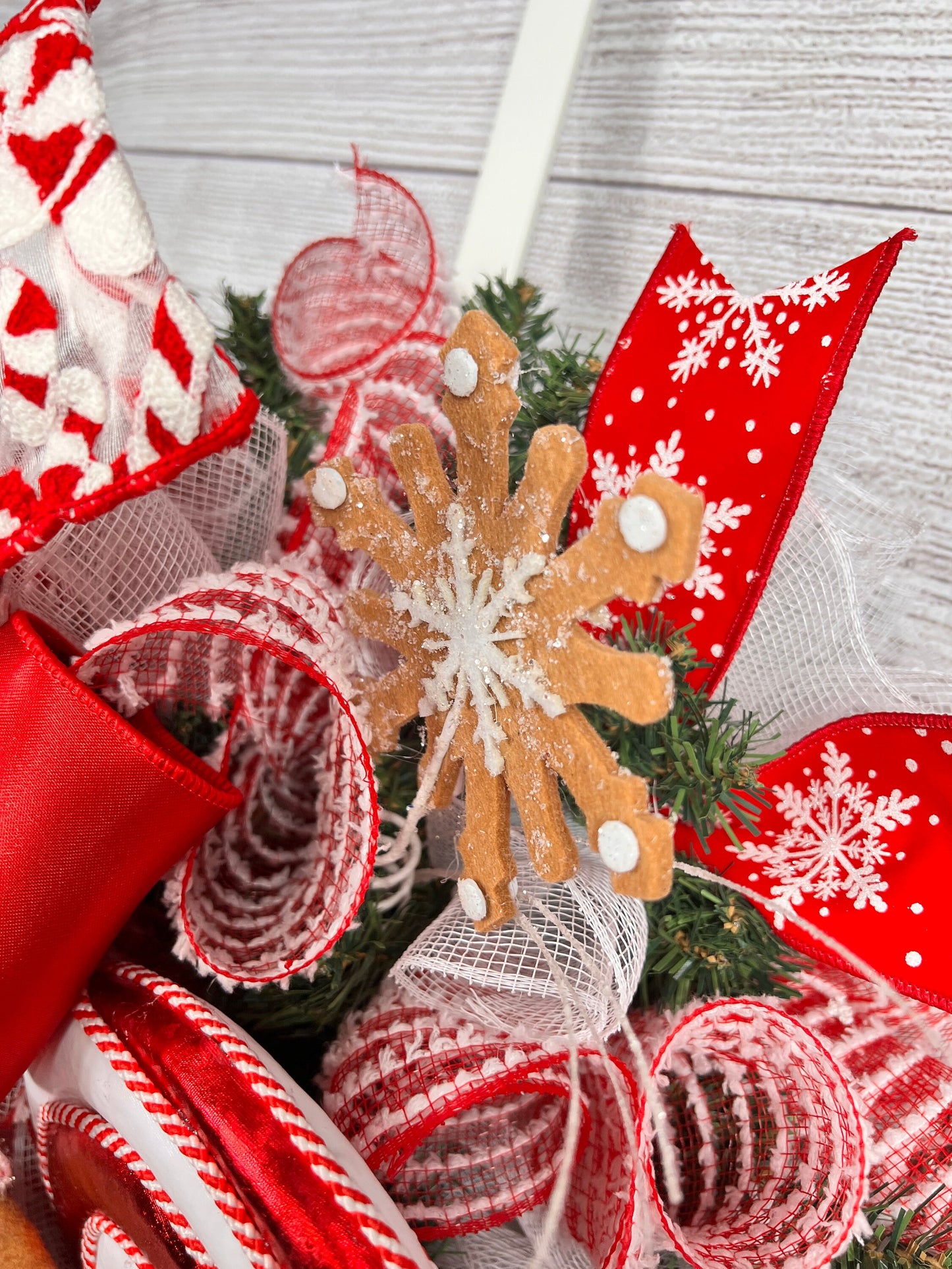 Large Gingerbread Man Christmas Wreath: Peppermint Holiday Door Decor