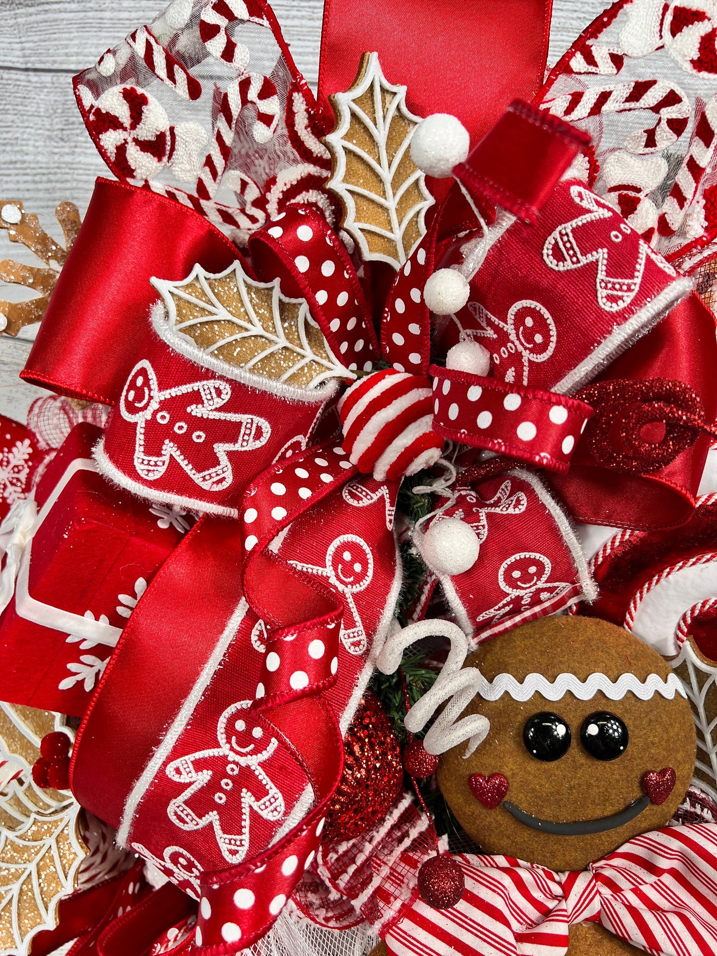Large Gingerbread Man Christmas Wreath: Peppermint Holiday Door Decor