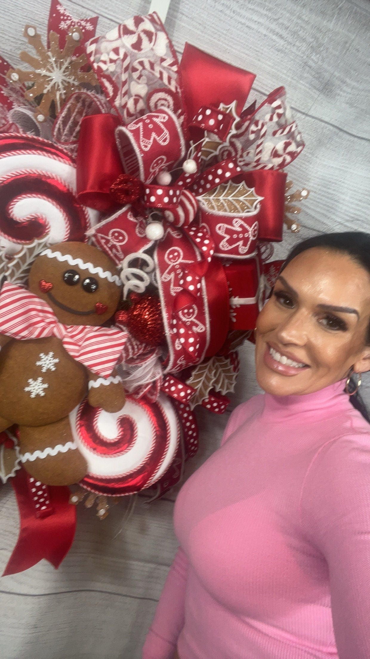 Large Gingerbread Man Christmas Wreath: Peppermint Holiday Door Decor