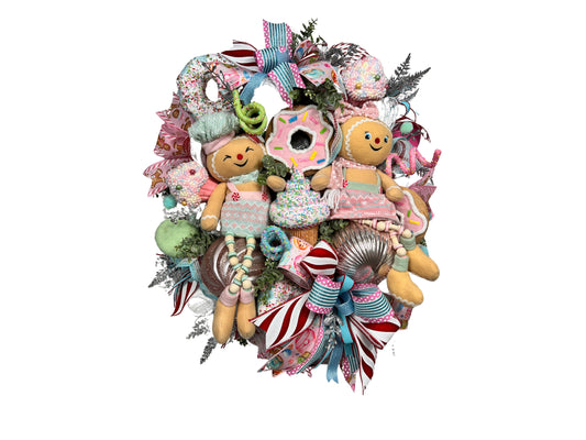 Gingerbread Kids Christmas Wreath: Pastel Candy Holiday Decor
