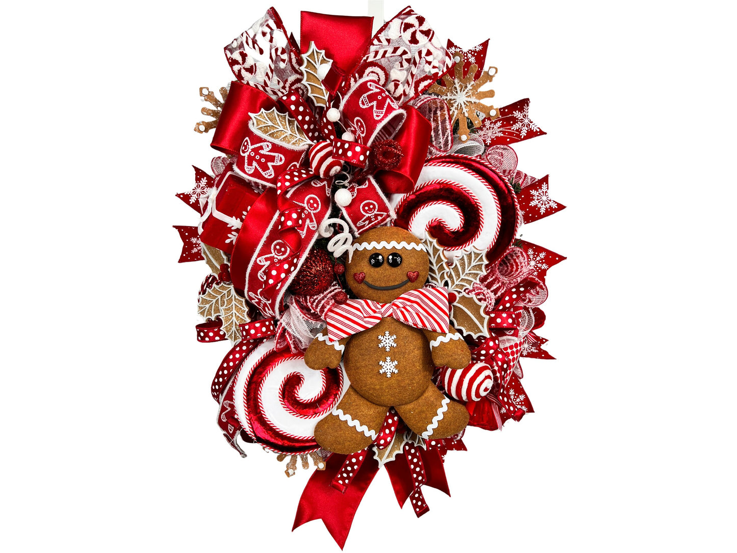Large Gingerbread Man Christmas Wreath: Peppermint Holiday Door Decor