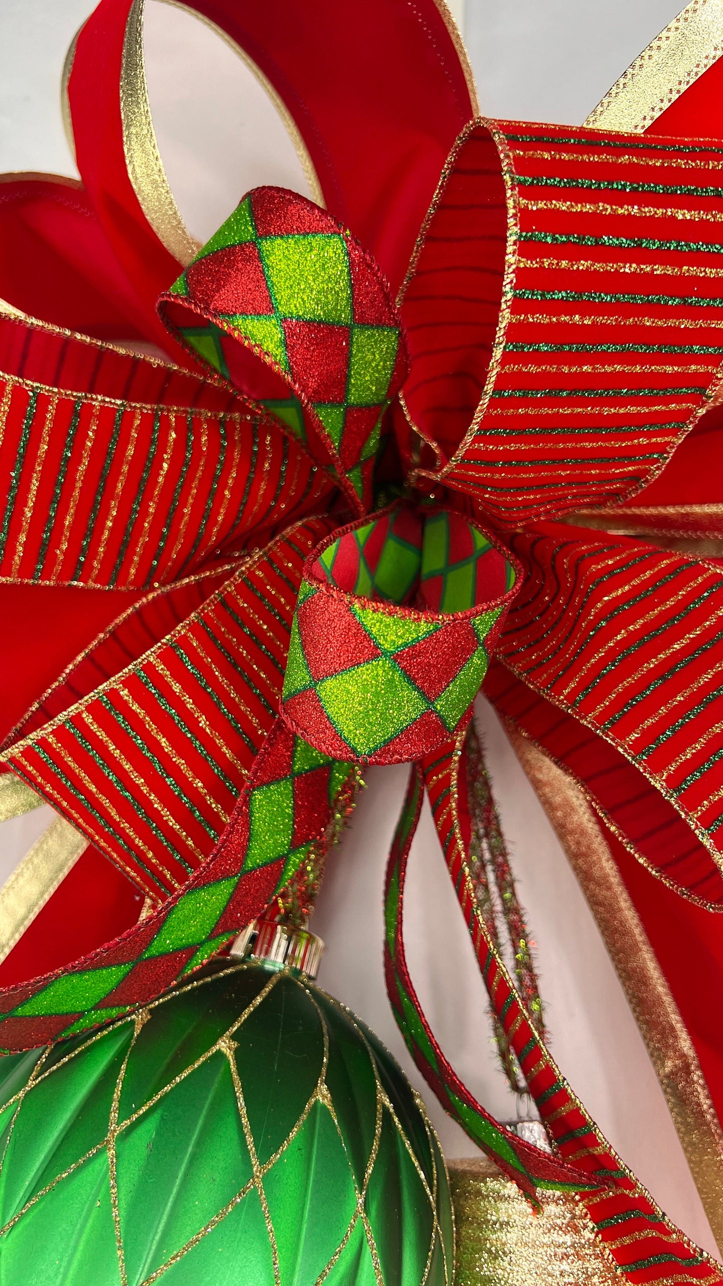 Christmas Bow: Red & Green Shatterproof Ornaments, Holiday Door Decor