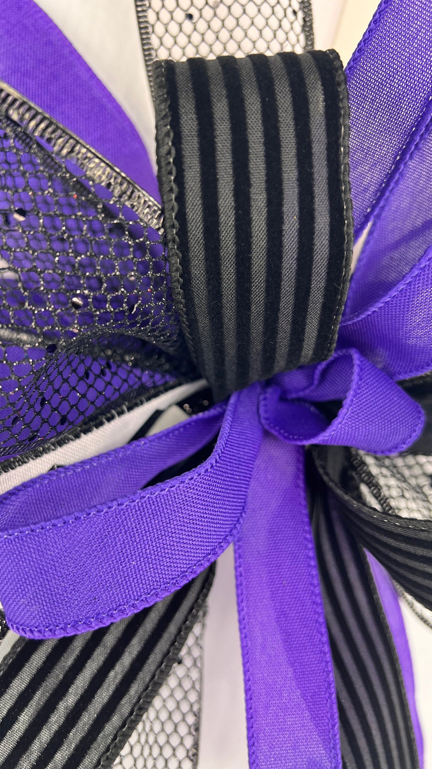 Purple & Black Halloween Bow: Gothic Harlequin Wreath Decor