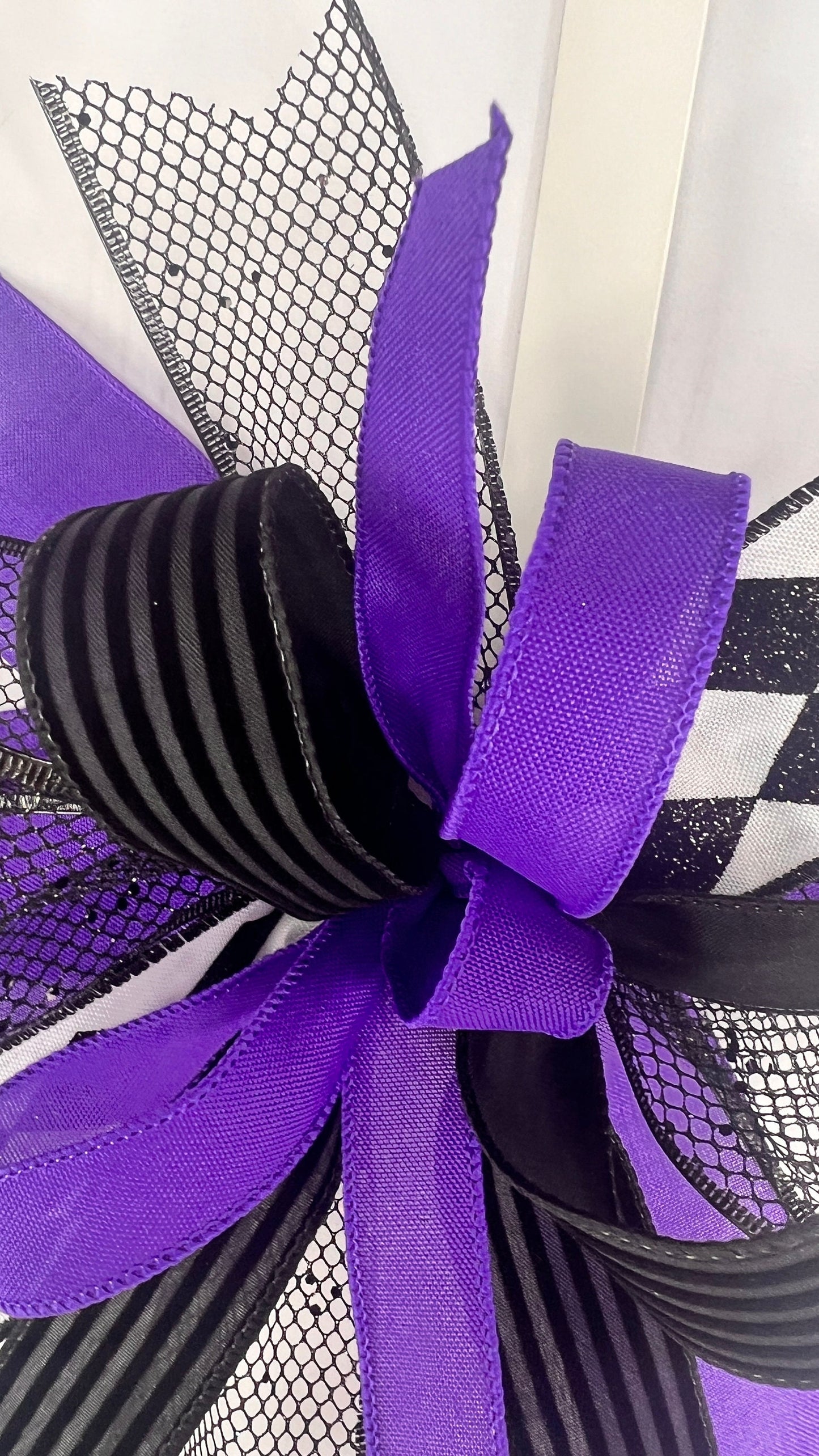 Purple & Black Halloween Bow: Gothic Harlequin Wreath Decor