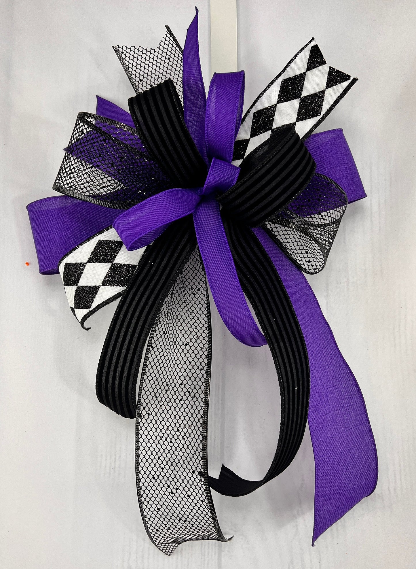 Purple & Black Halloween Bow: Gothic Harlequin Wreath Decor