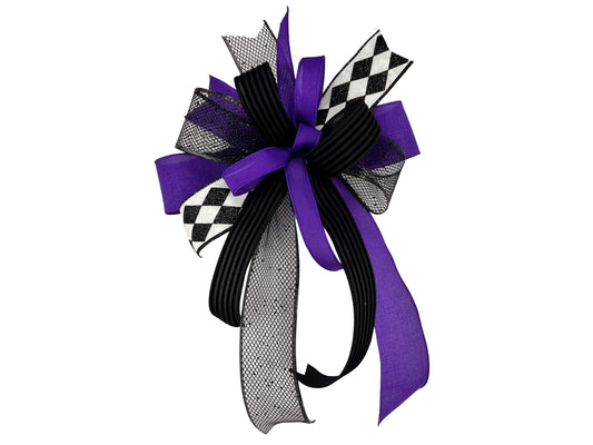 Purple & Black Halloween Bow: Gothic Harlequin Wreath Decor