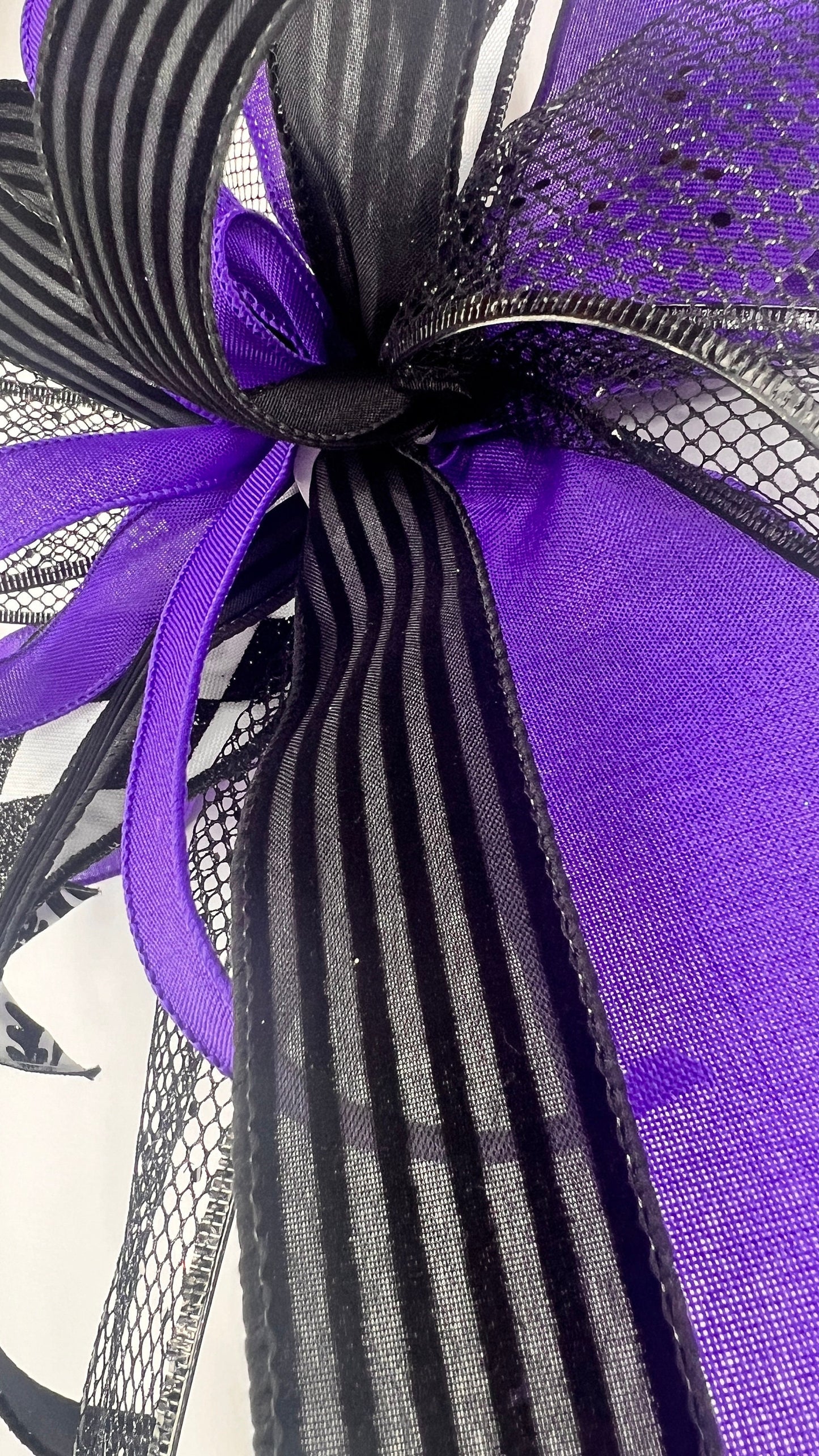 Purple & Black Halloween Bow: Gothic Harlequin Wreath Decor