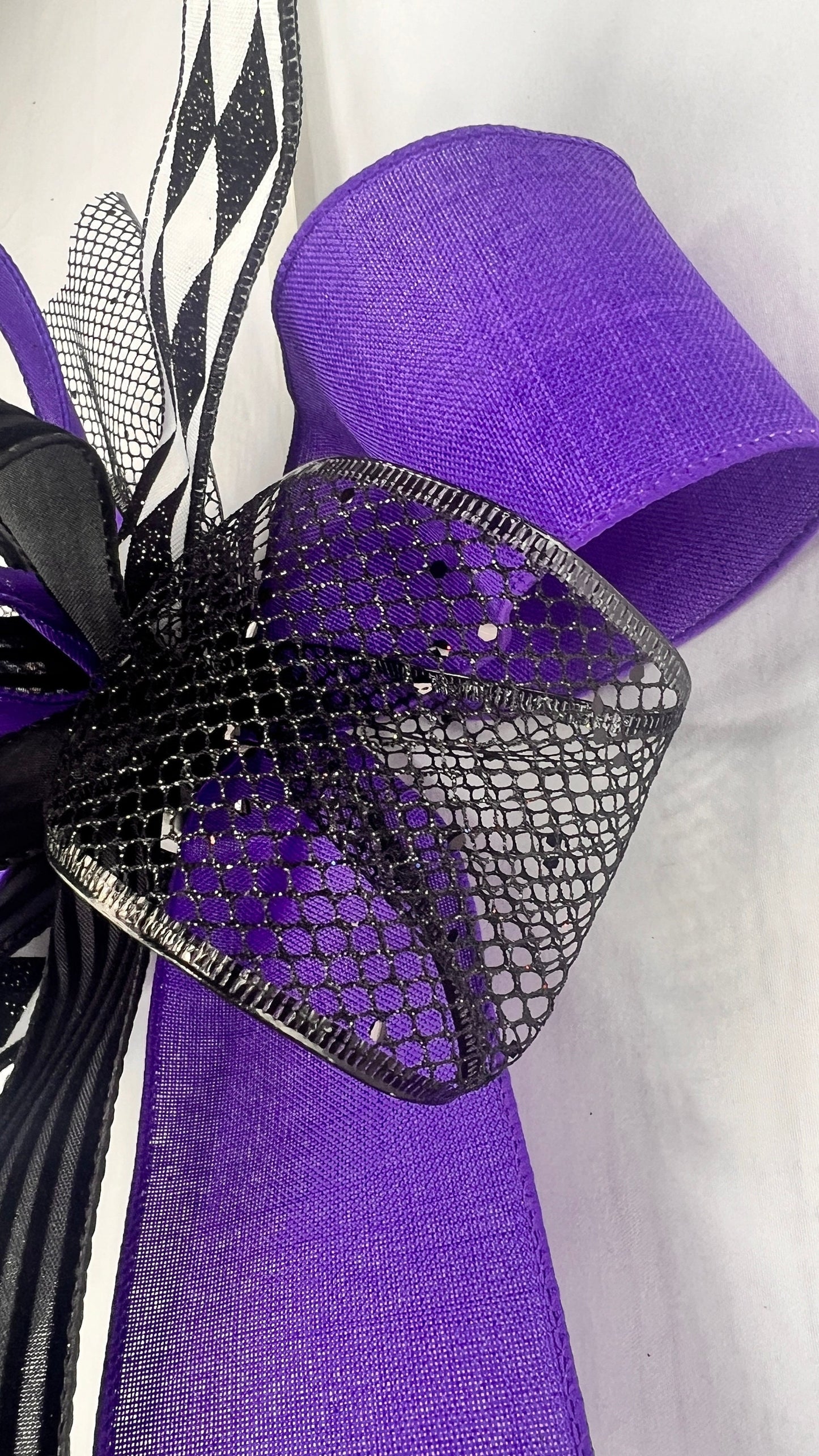 Purple & Black Halloween Bow: Gothic Harlequin Wreath Decor