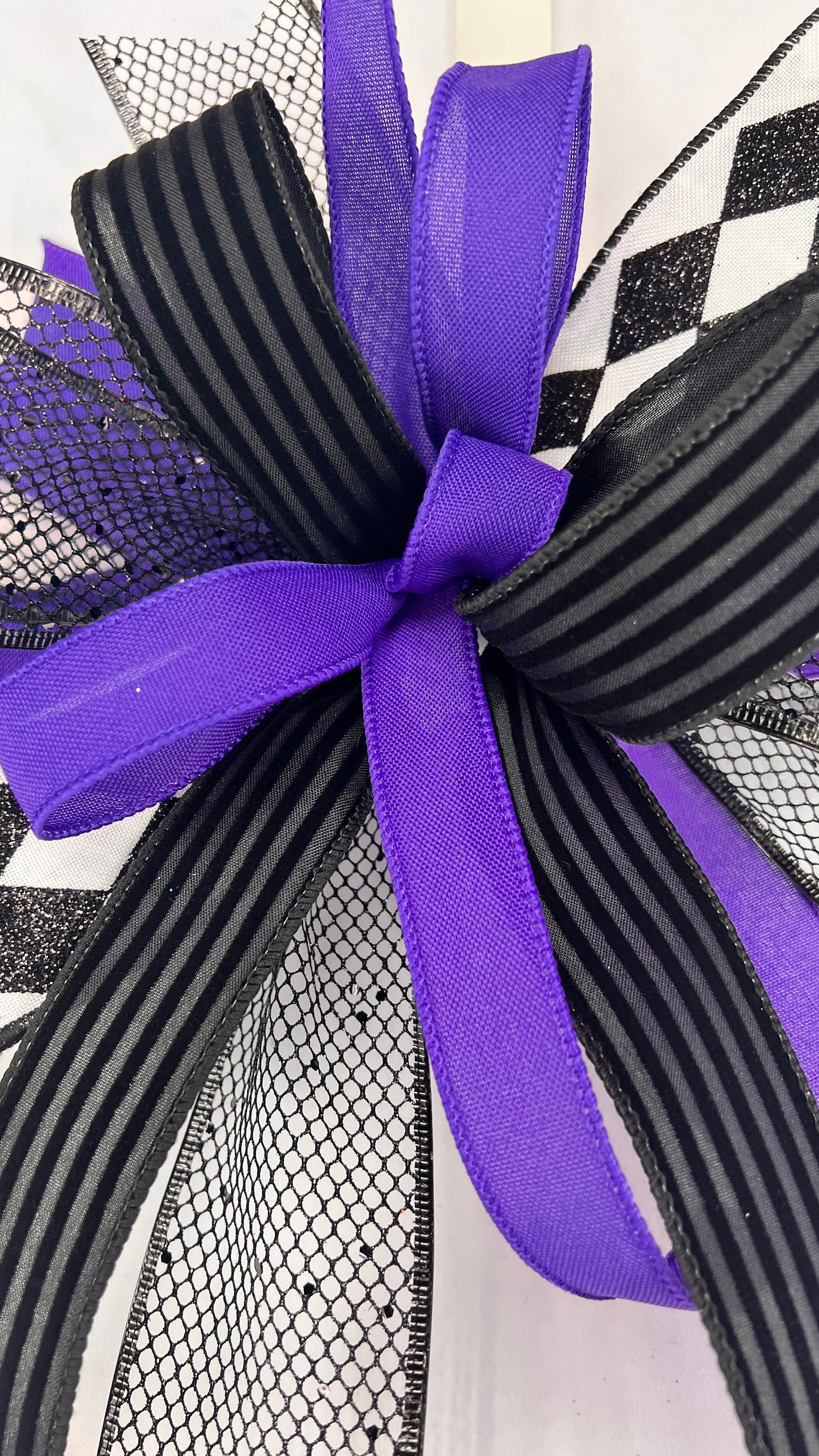 Purple & Black Halloween Bow: Gothic Harlequin Wreath Decor