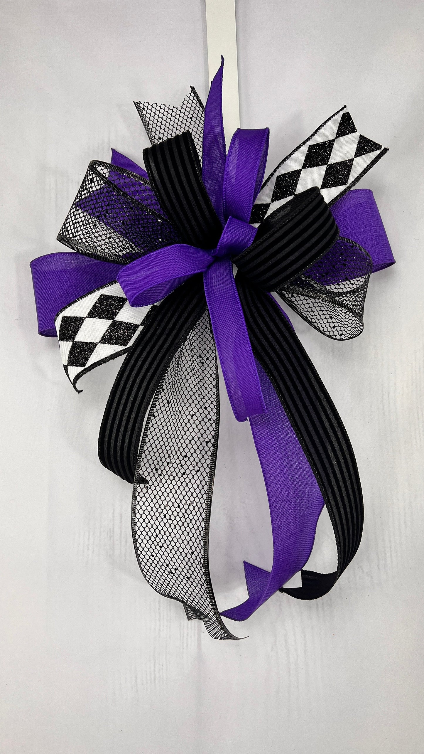 Purple & Black Halloween Bow: Gothic Harlequin Wreath Decor