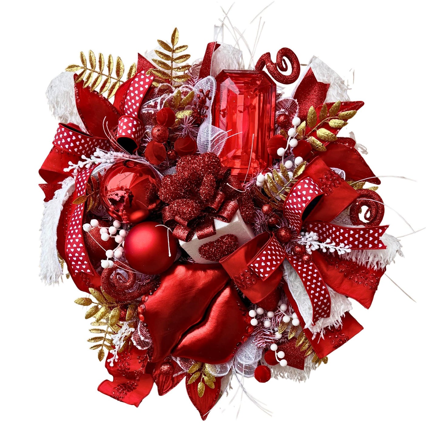Red and Gold Valentine's Day Wreath: Elegant Door or Wall Decor