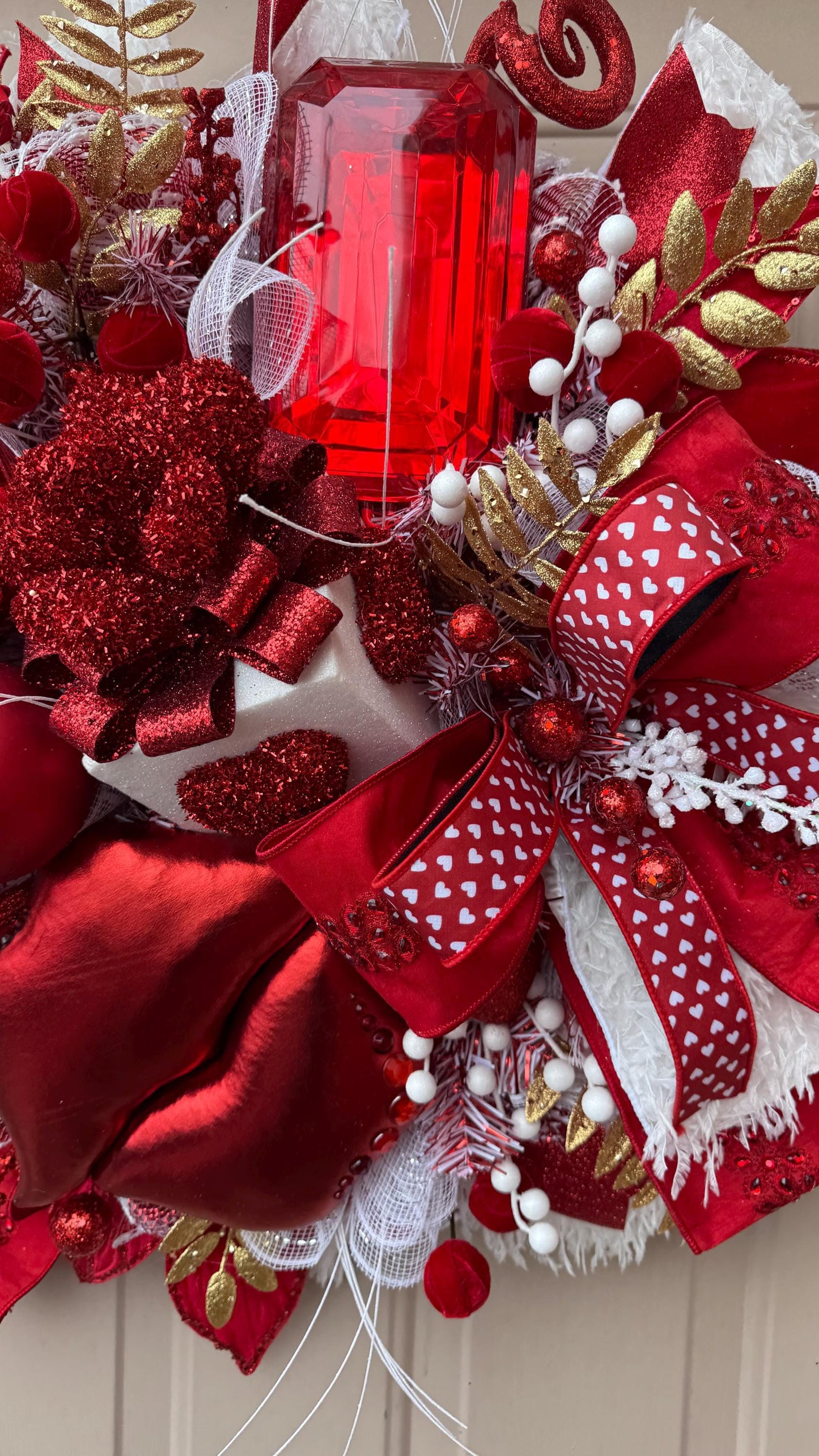 Red and Gold Valentine's Day Wreath: Elegant Door or Wall Decor