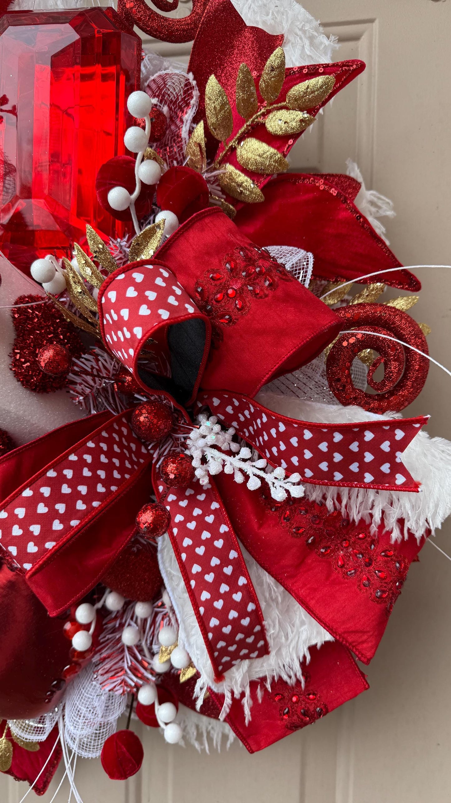 Red and Gold Valentine's Day Wreath: Elegant Door or Wall Decor