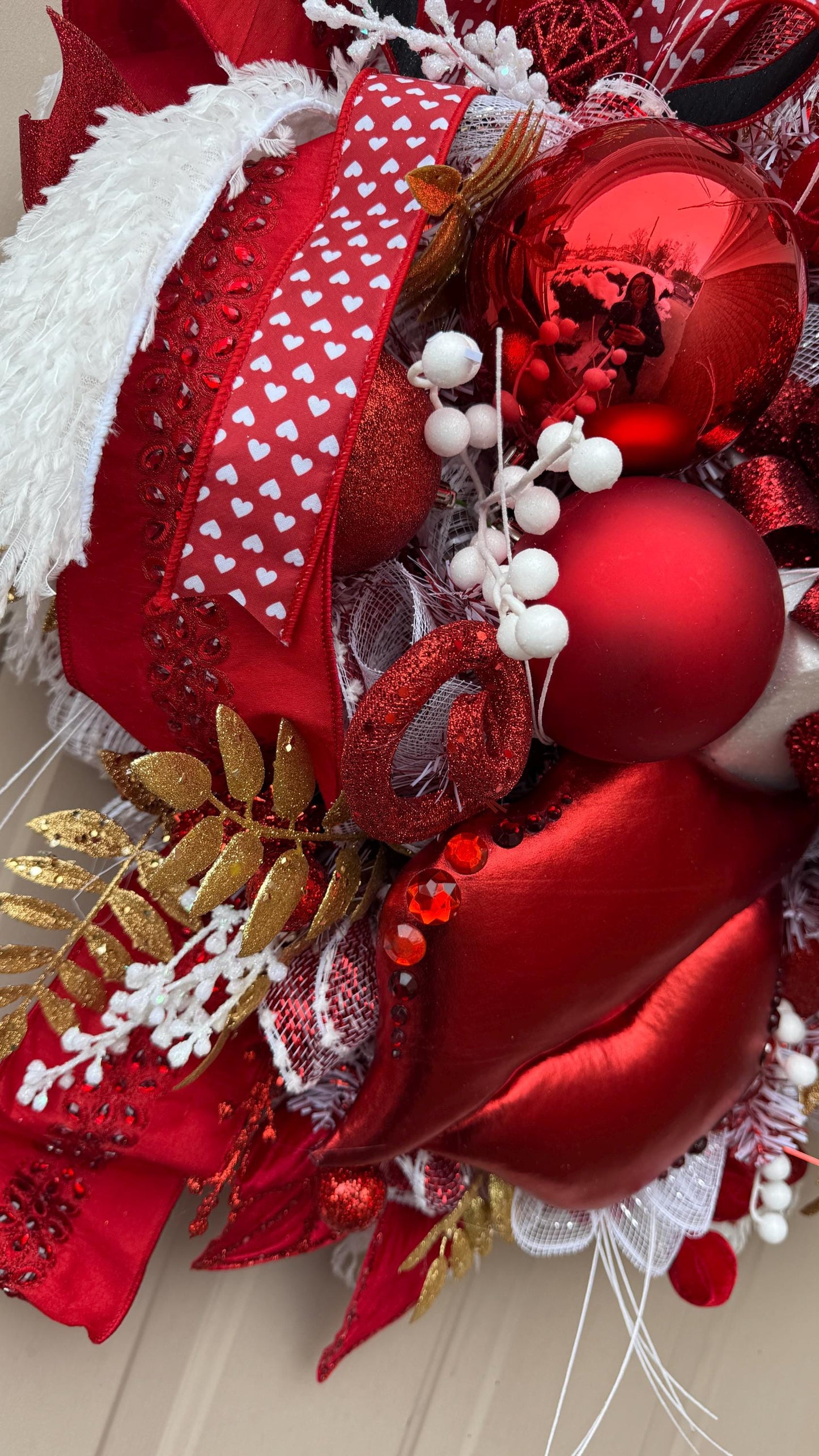 Red and Gold Valentine's Day Wreath: Elegant Door or Wall Decor