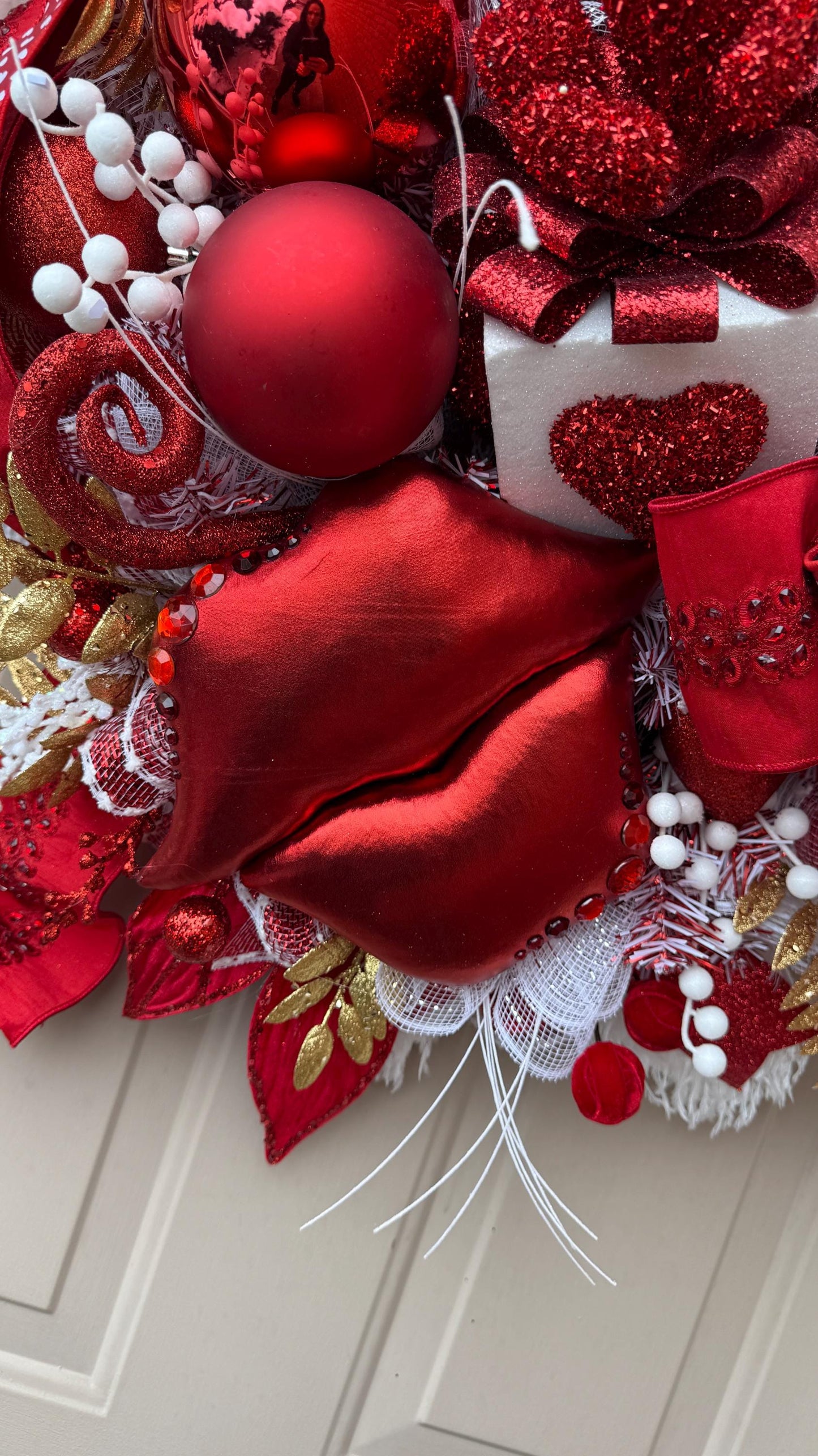Red and Gold Valentine's Day Wreath: Elegant Door or Wall Decor