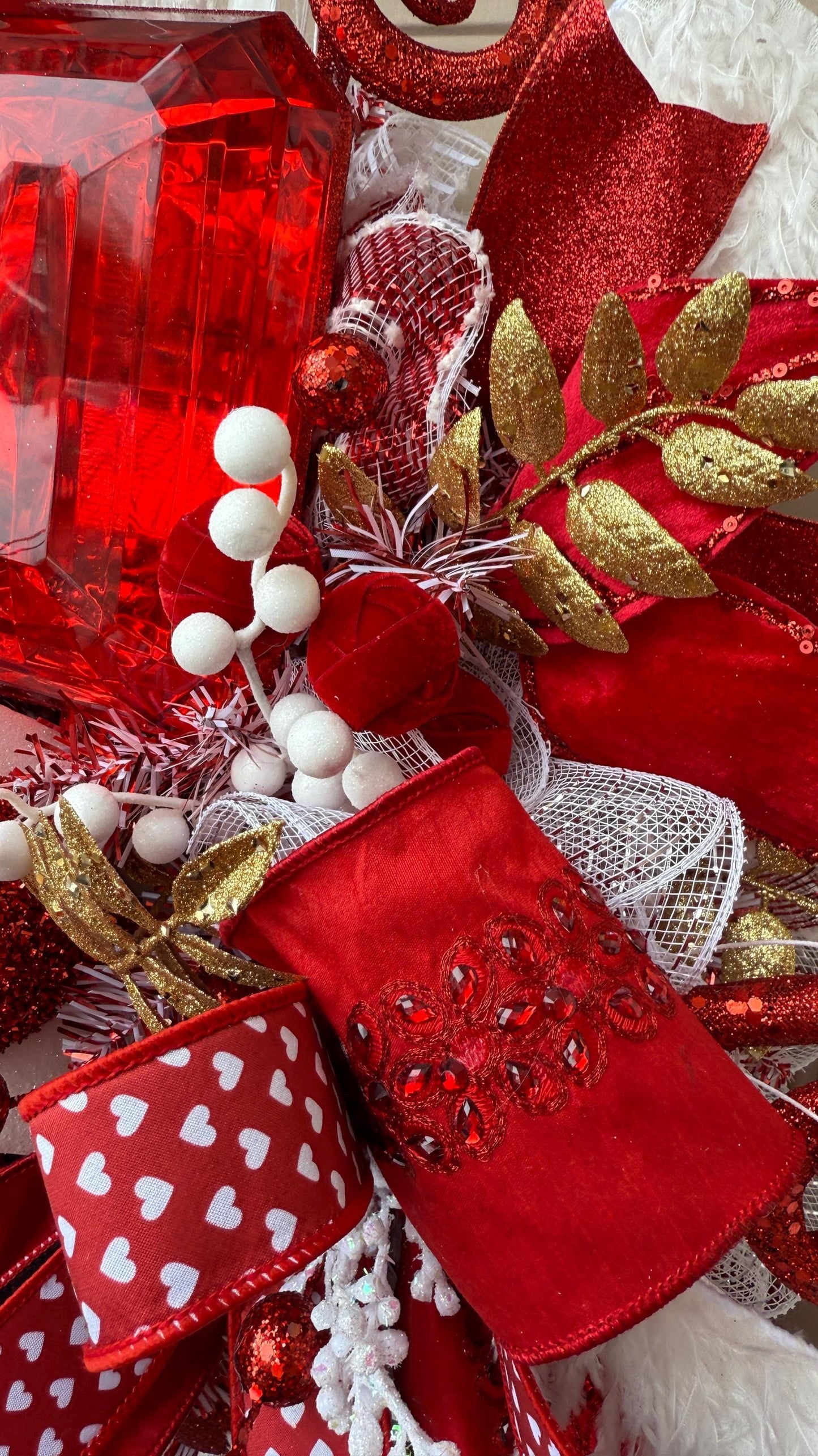 Red and Gold Valentine's Day Wreath: Elegant Door or Wall Decor
