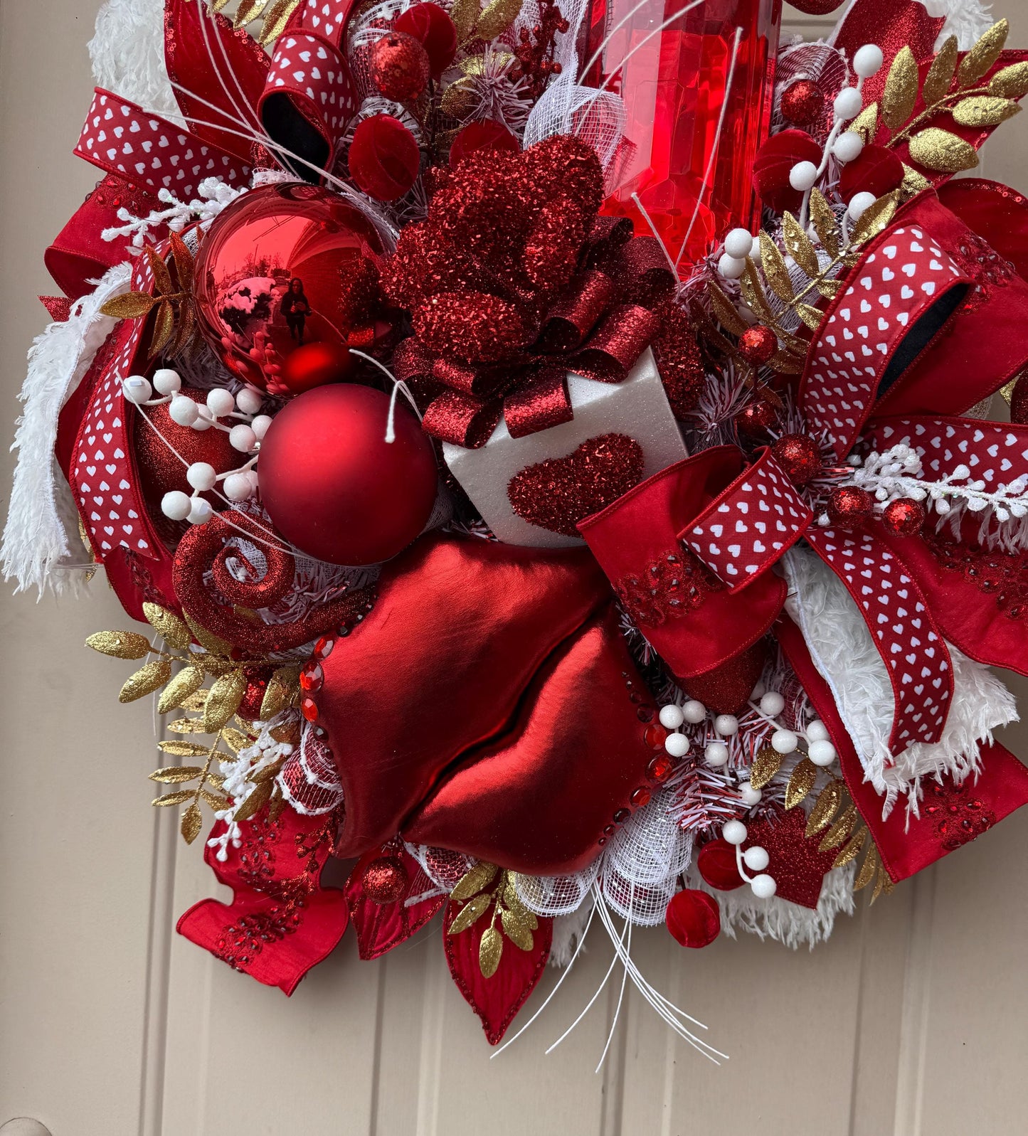 Red and Gold Valentine's Day Wreath: Elegant Door or Wall Decor