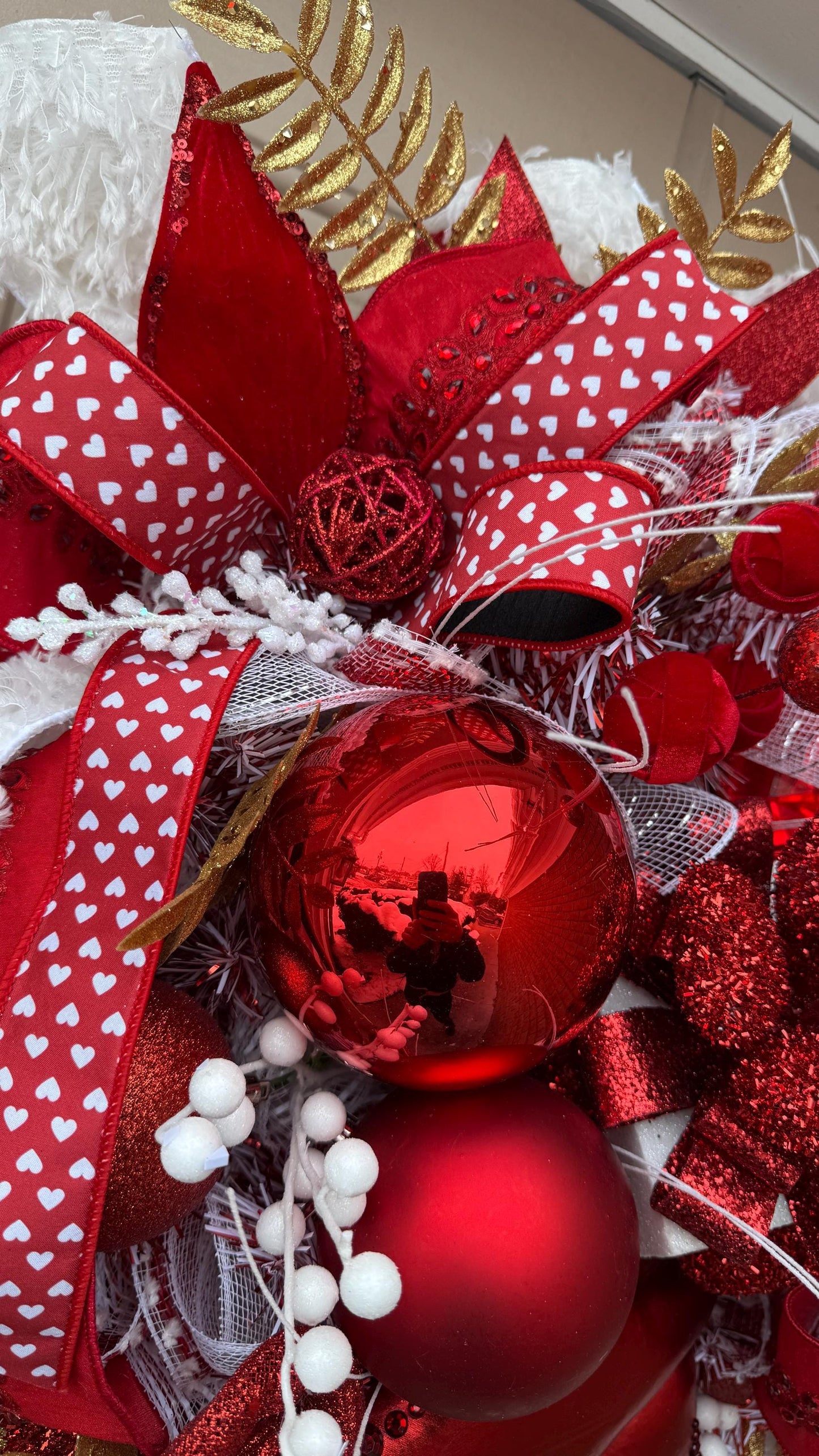 Red and Gold Valentine's Day Wreath: Elegant Door or Wall Decor