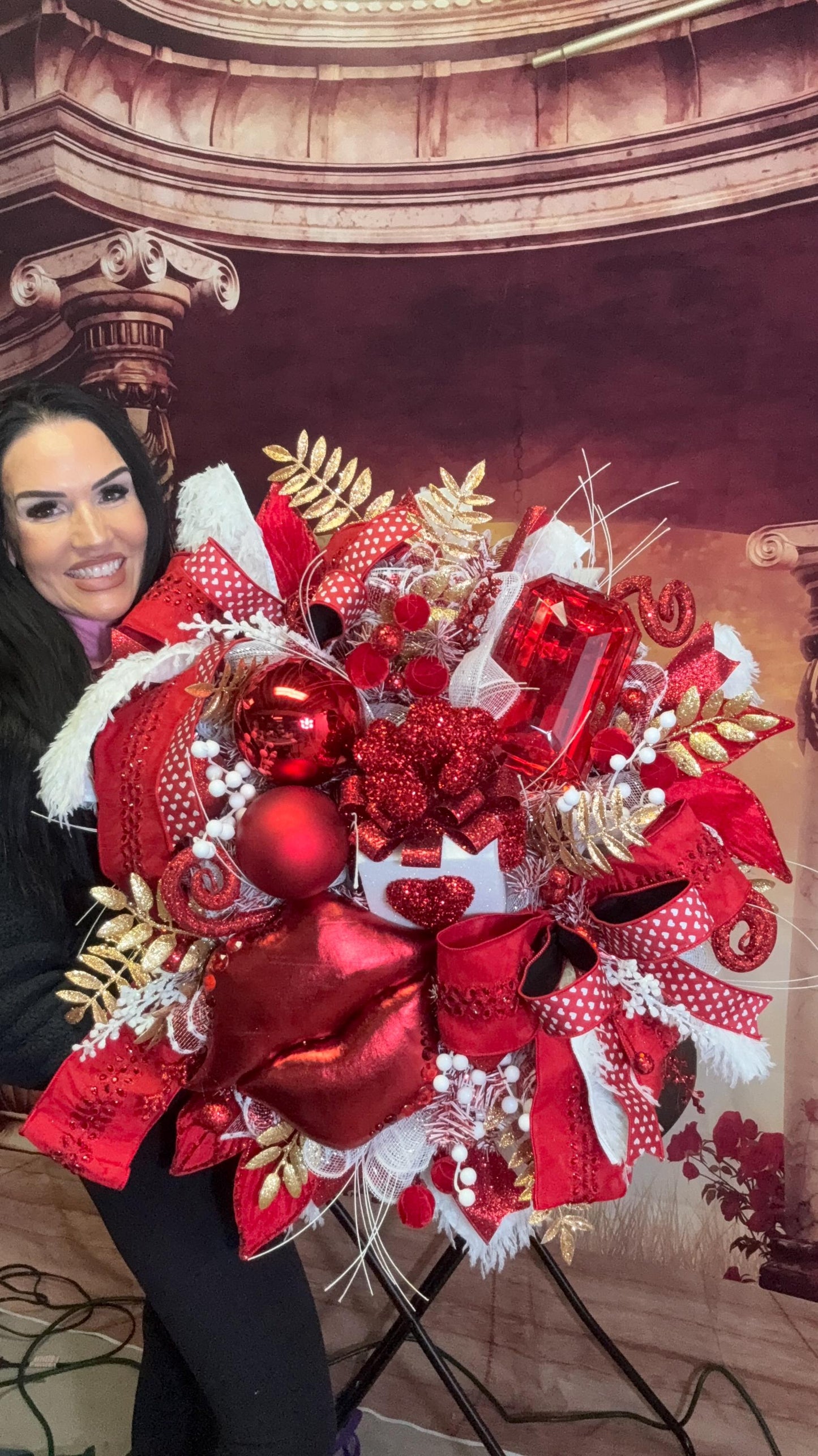 Red and Gold Valentine's Day Wreath: Elegant Door or Wall Decor