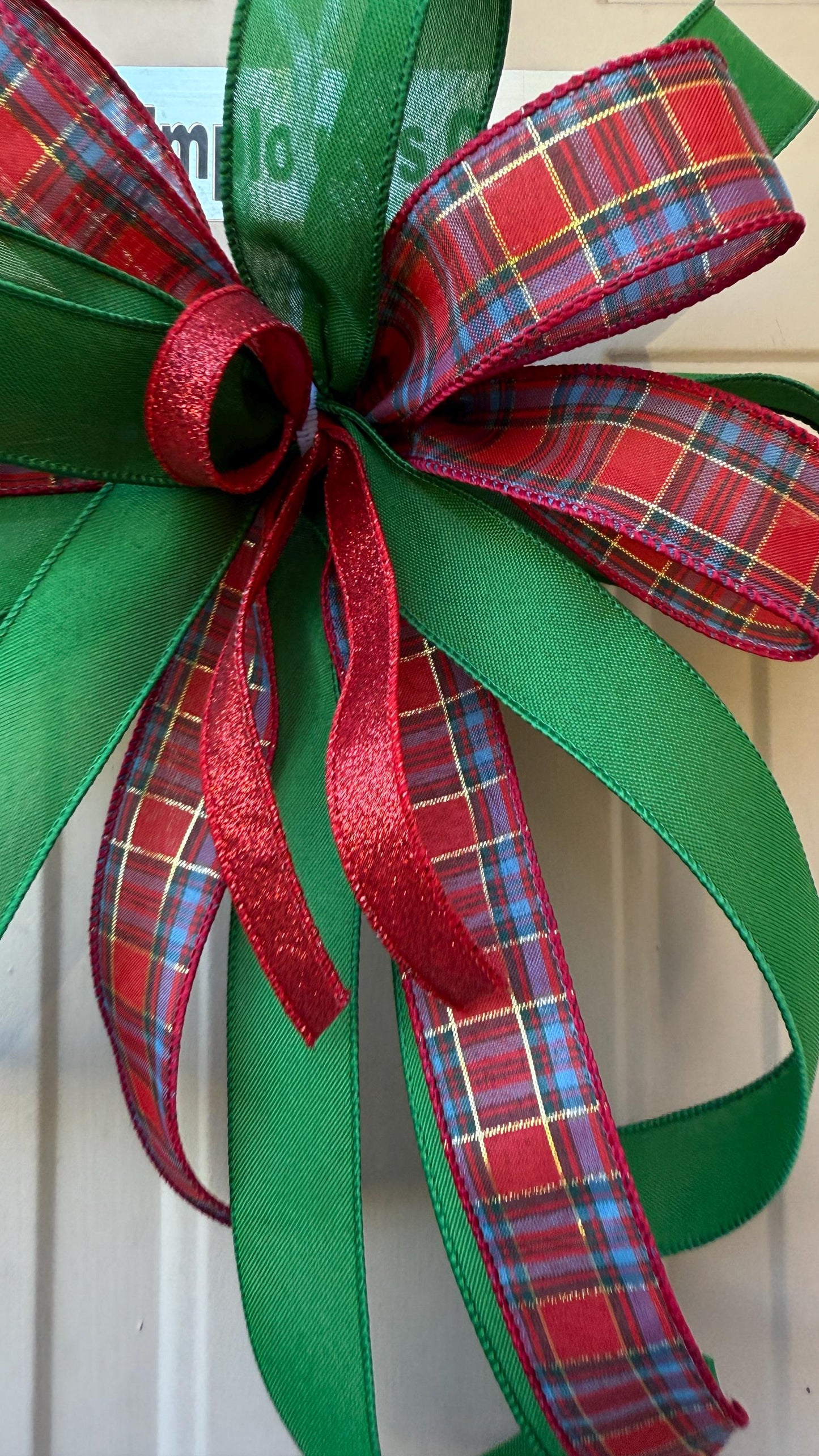 Christmas Plaid Bow: Handmade Red Green Ribbon Tree Topper