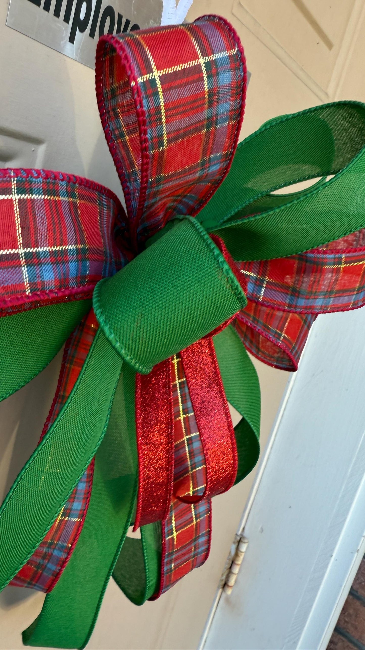 Christmas Plaid Bow: Handmade Red Green Ribbon Tree Topper