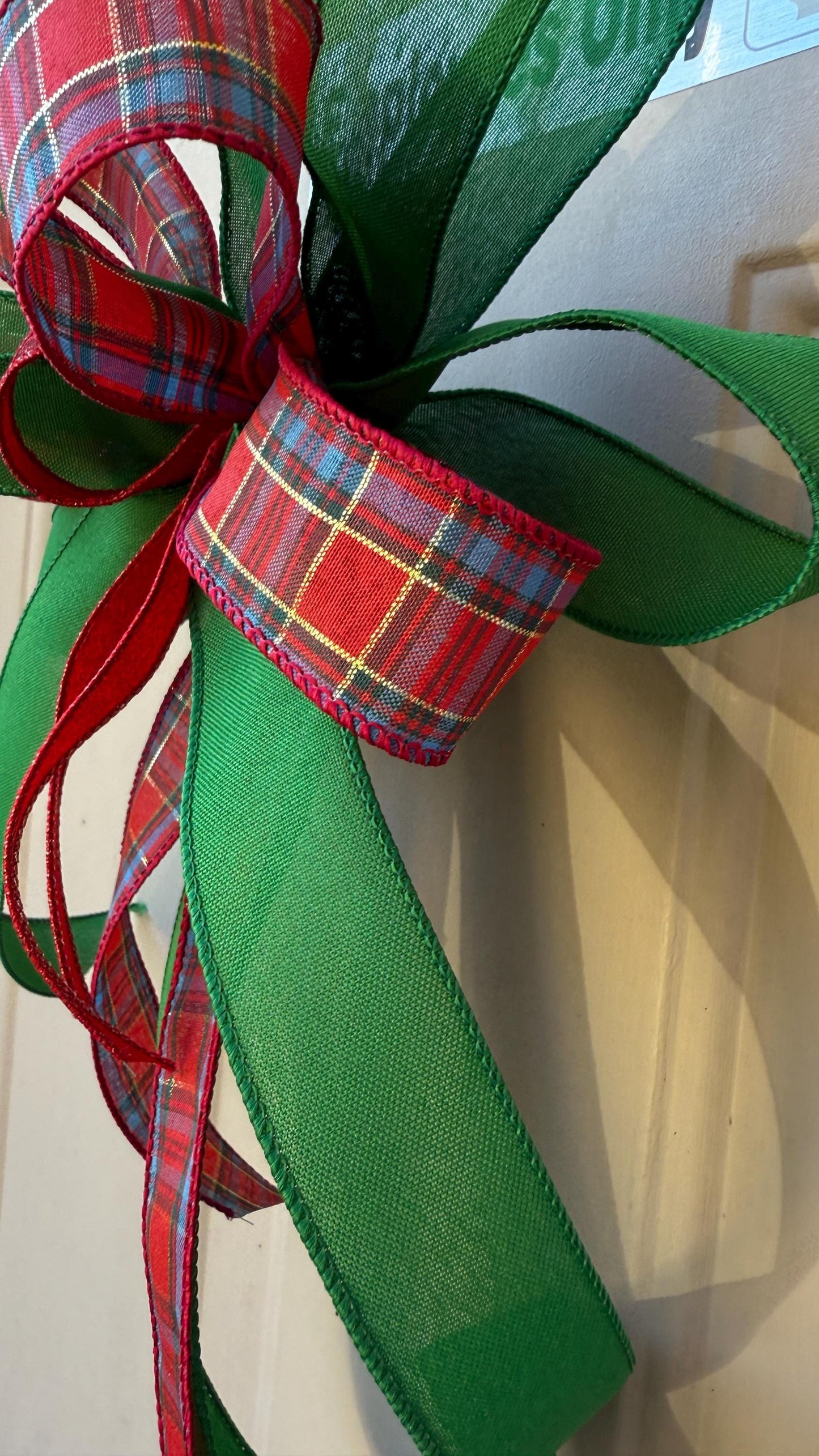 Christmas Plaid Bow: Handmade Red Green Ribbon Tree Topper