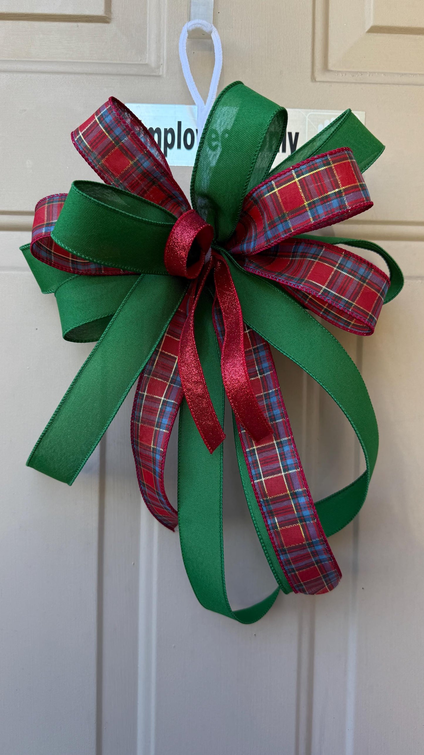 Christmas Plaid Bow: Handmade Red Green Ribbon Tree Topper