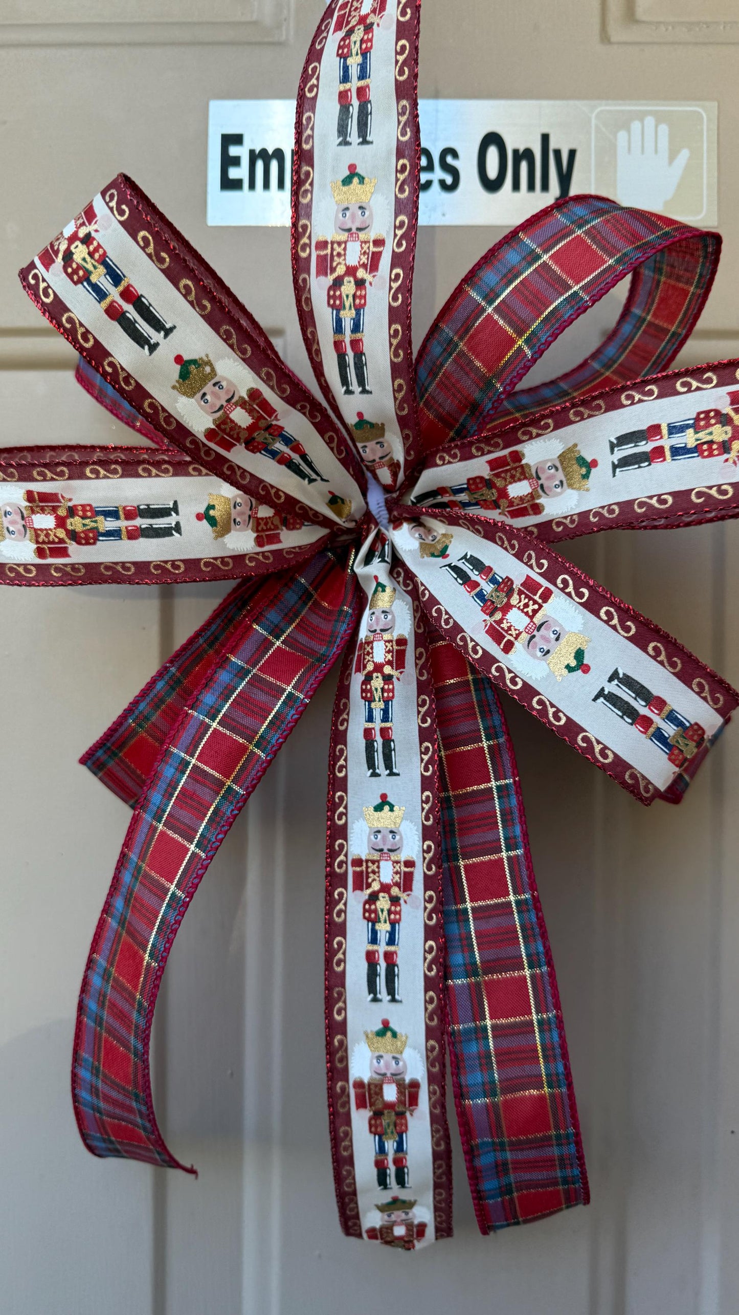 Handmade Nutcracker Christmas Bow: Red Plaid Tree Topper