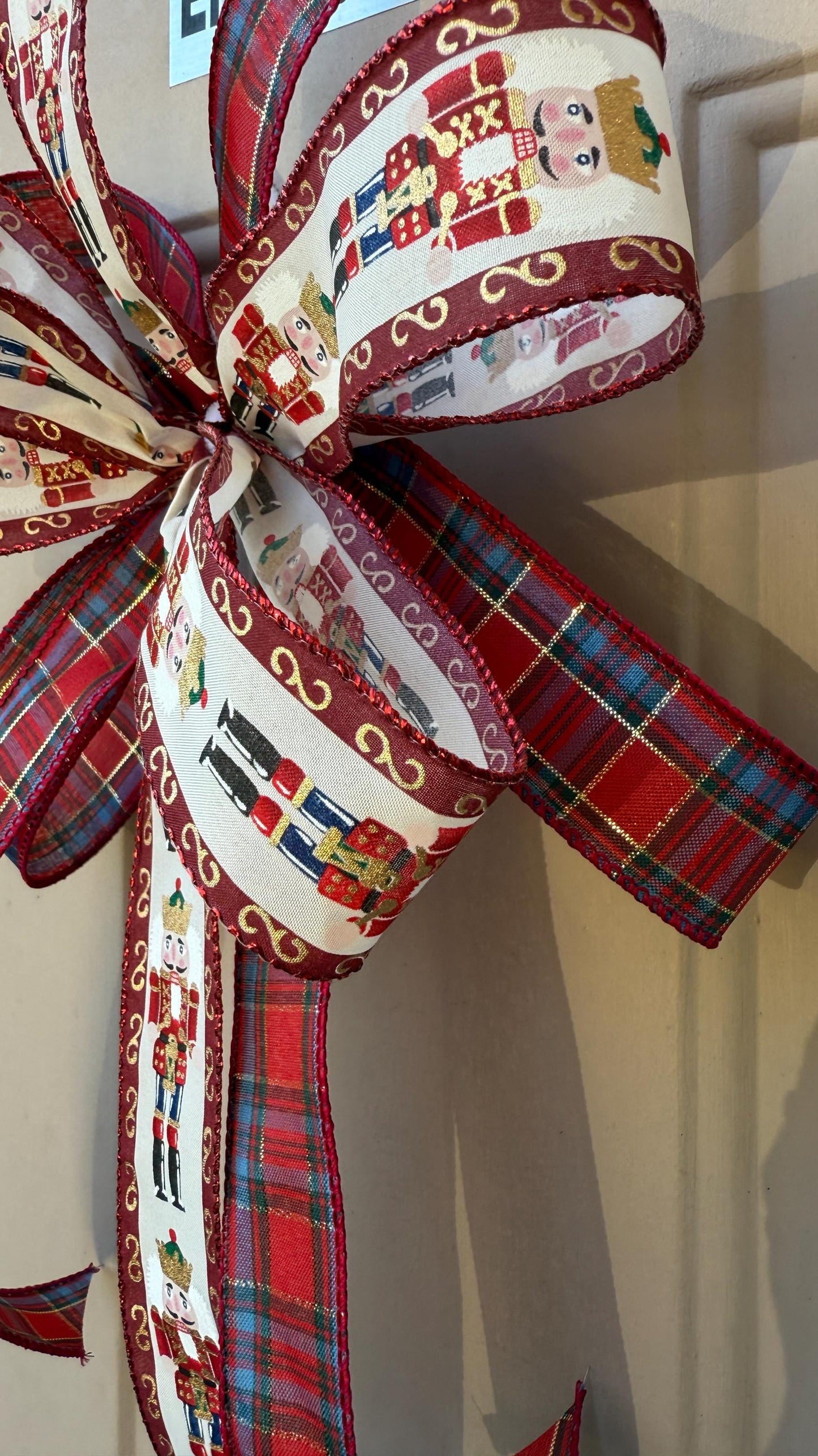 Handmade Nutcracker Christmas Bow: Red Plaid Tree Topper