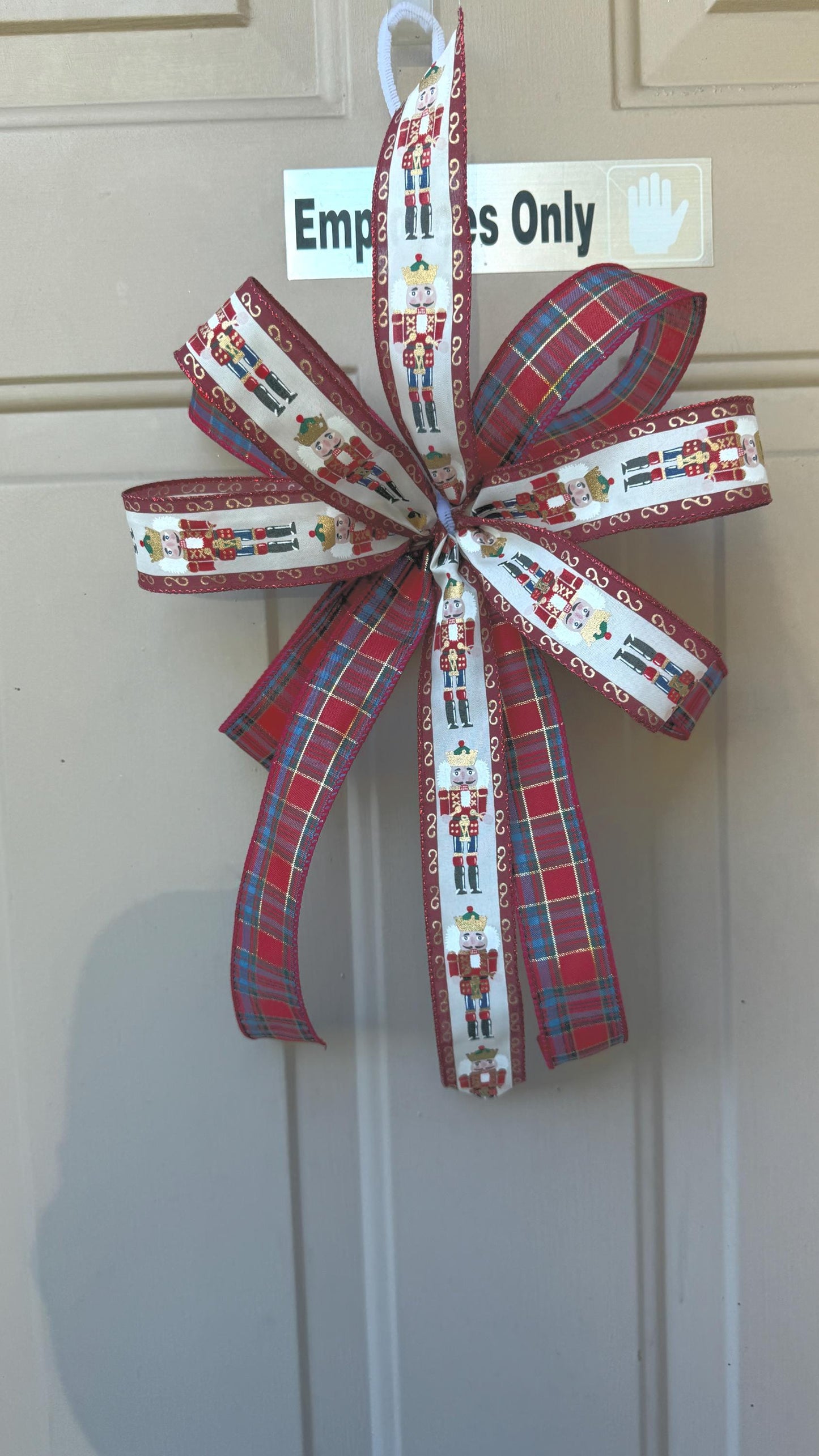 Handmade Nutcracker Christmas Bow: Red Plaid Tree Topper