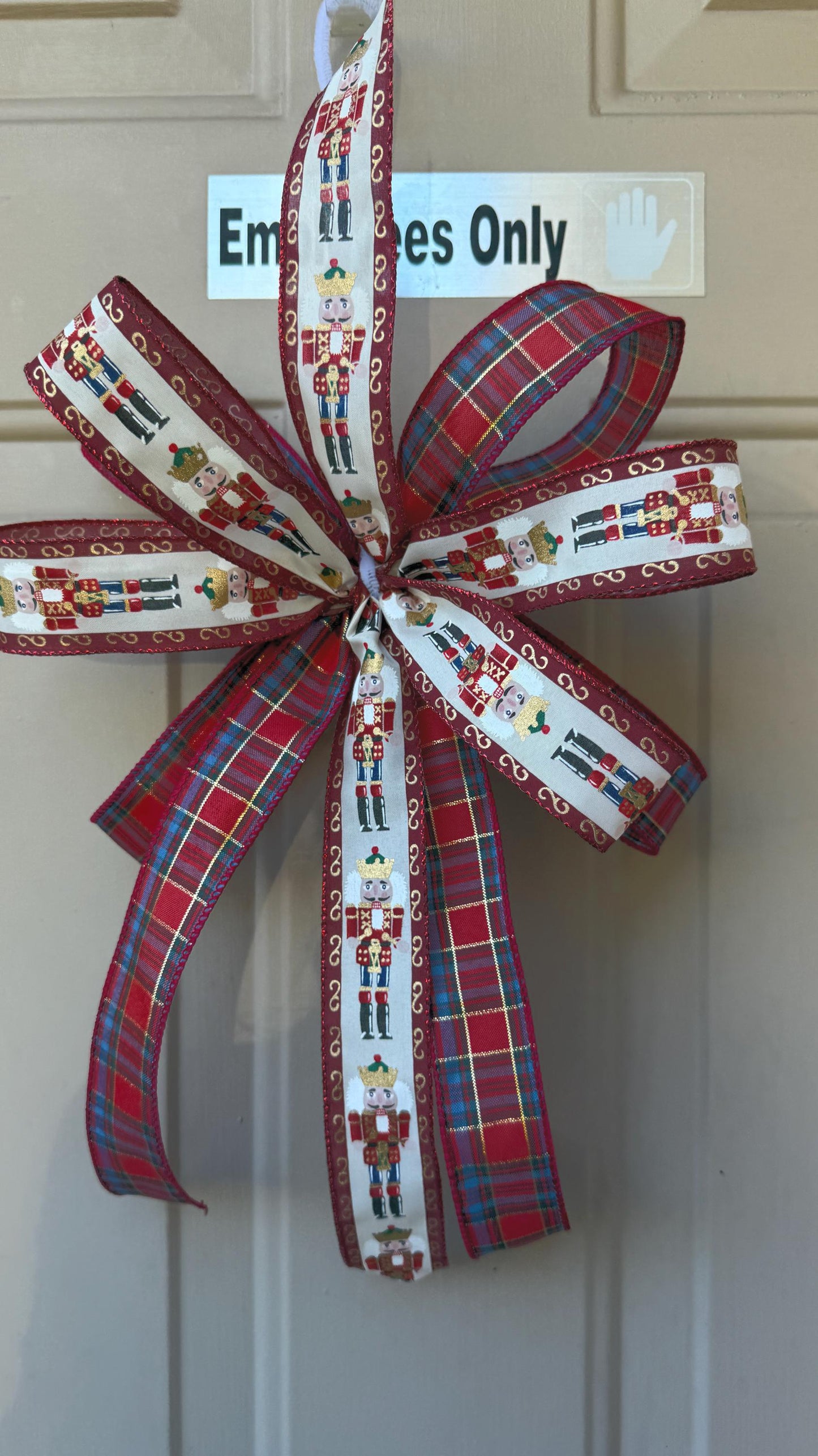 Handmade Nutcracker Christmas Bow: Red Plaid Tree Topper