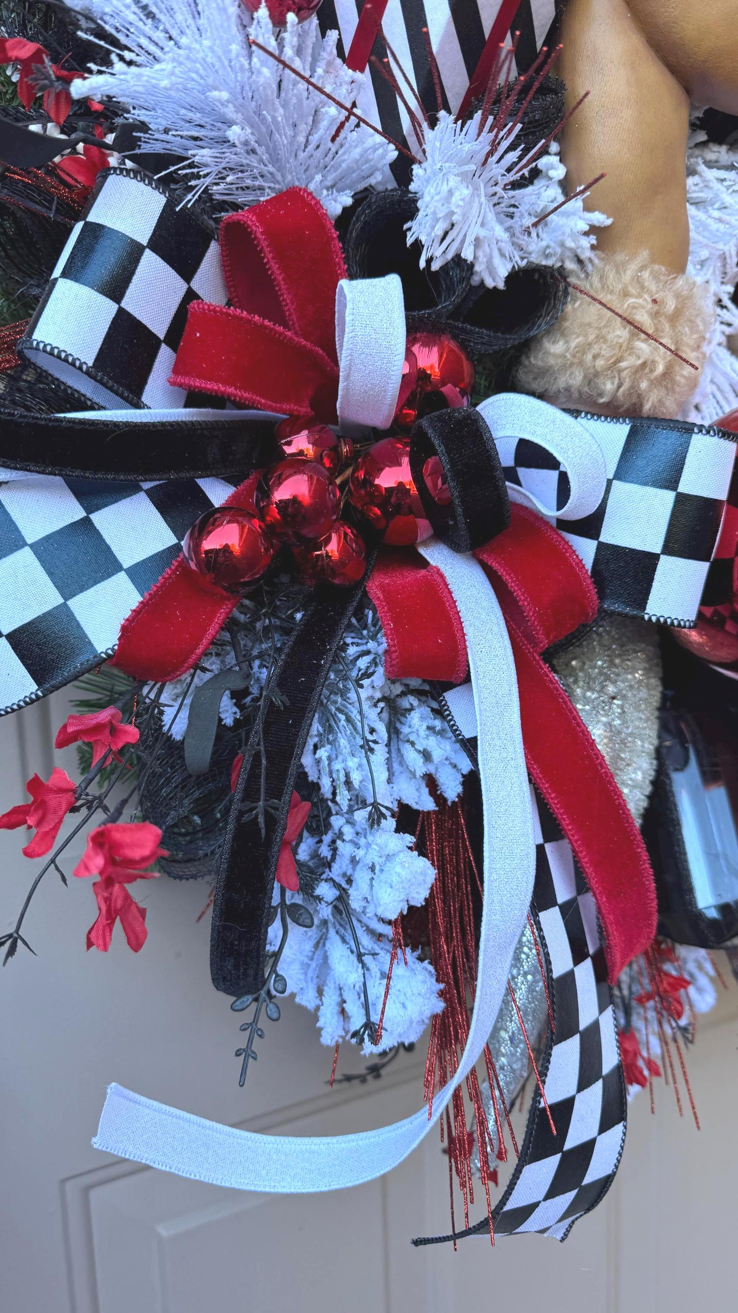 XL Red  Black Reindeer Christmas Swag  Designer Holiday Door piece