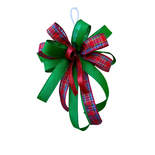 Christmas Plaid Bow: Handmade Red Green Ribbon Tree Topper