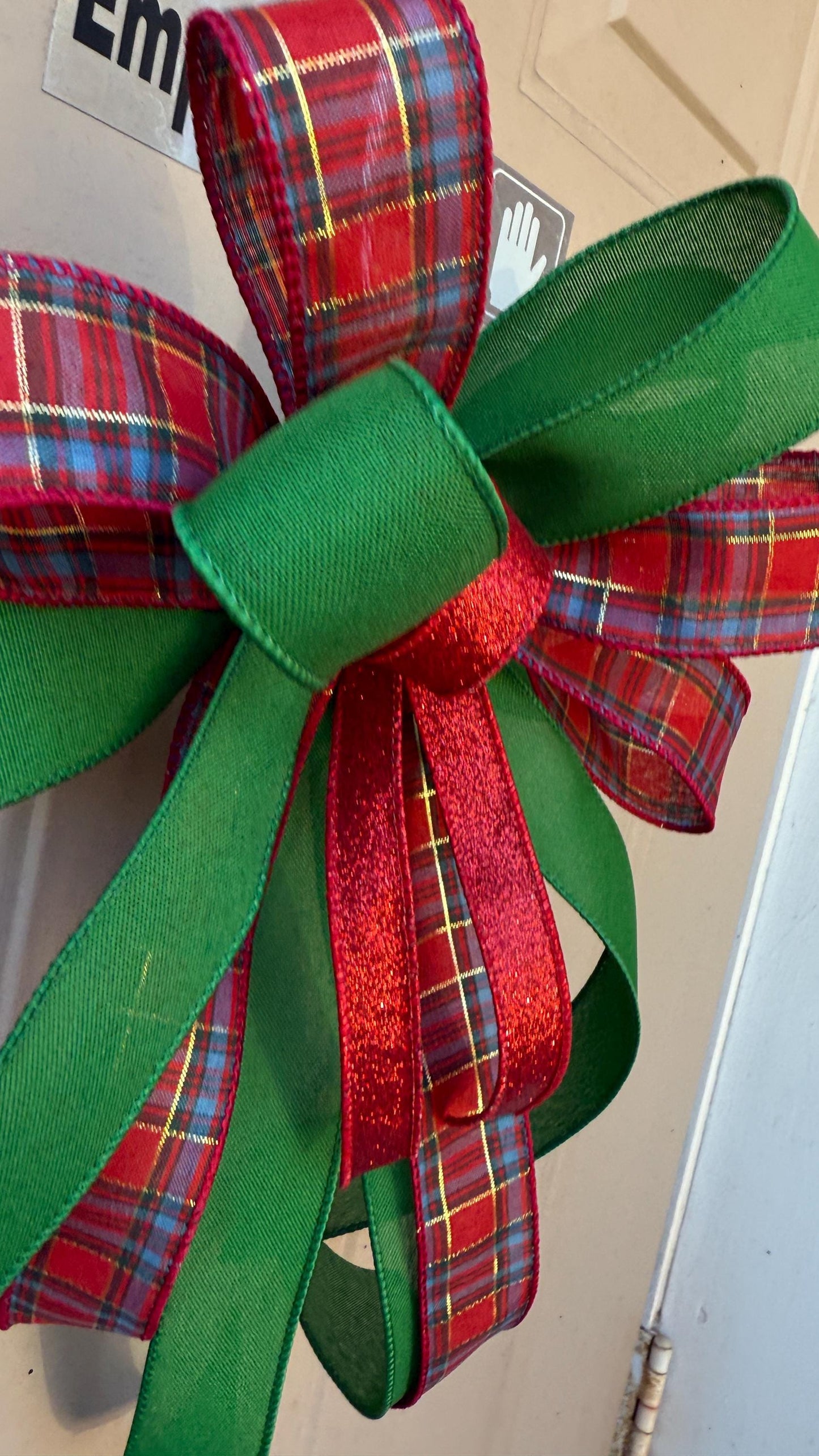 Christmas Plaid Bow: Handmade Red Green Ribbon Tree Topper