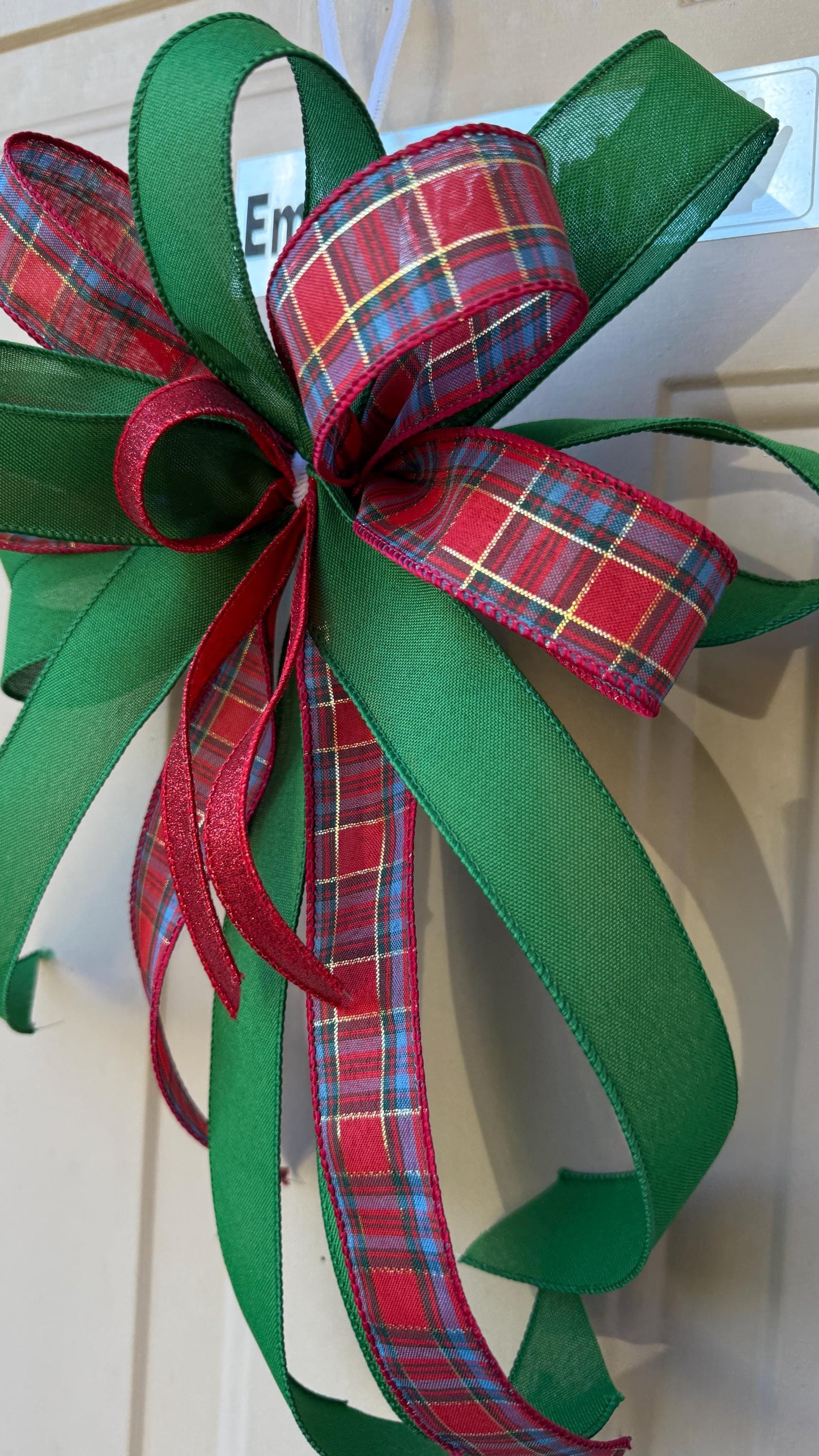 Christmas Plaid Bow: Handmade Red Green Ribbon Tree Topper
