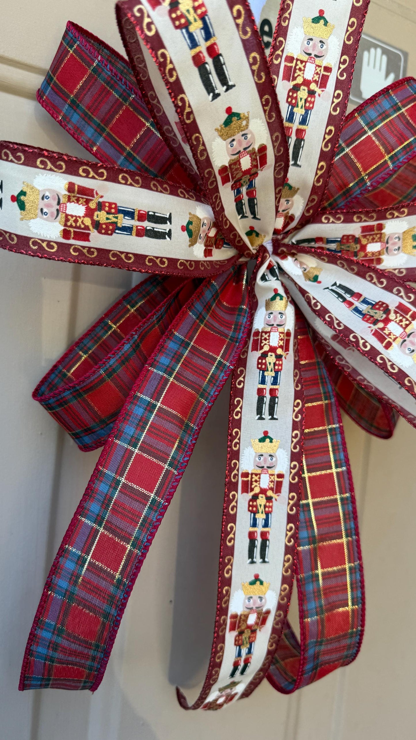Handmade Nutcracker Christmas Bow: Red Plaid Tree Topper