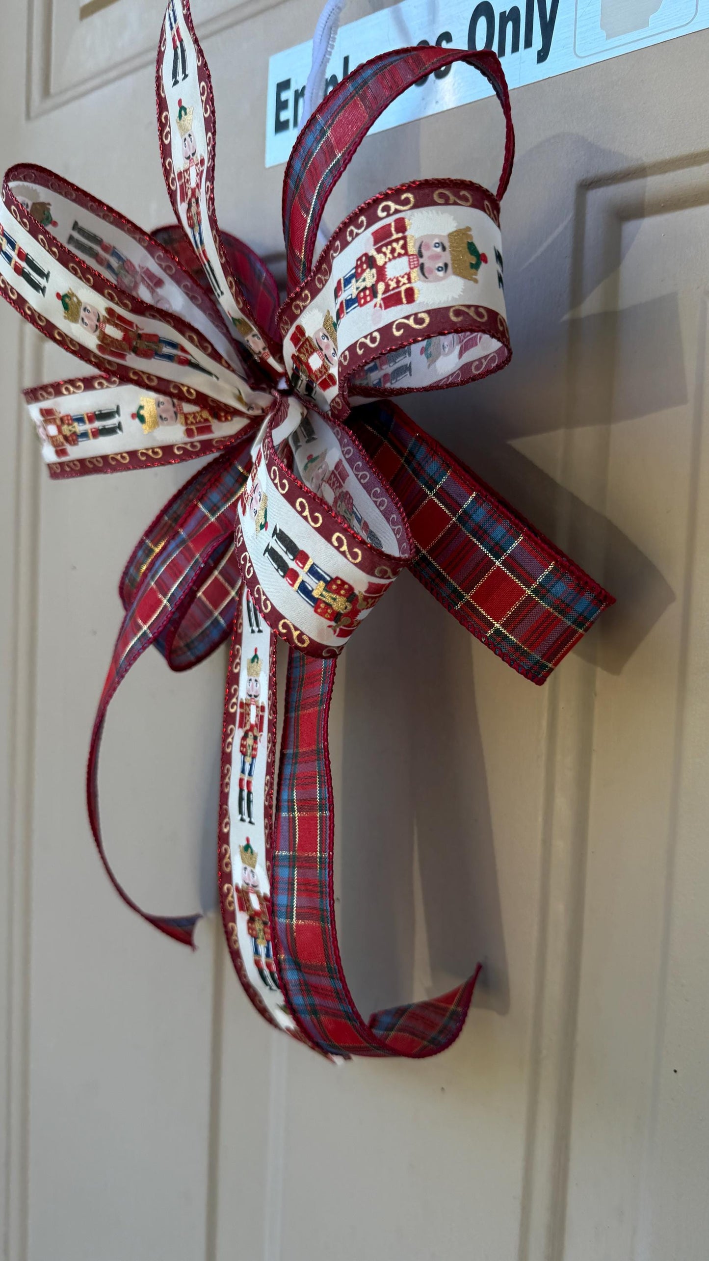 Handmade Nutcracker Christmas Bow: Red Plaid Tree Topper
