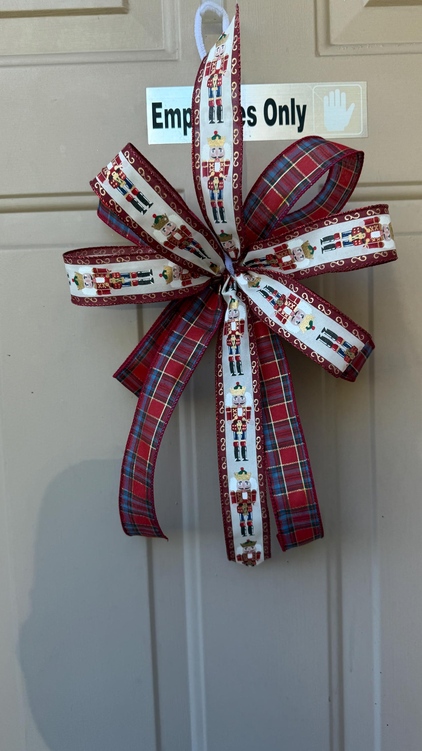 Handmade Nutcracker Christmas Bow: Red Plaid Tree Topper