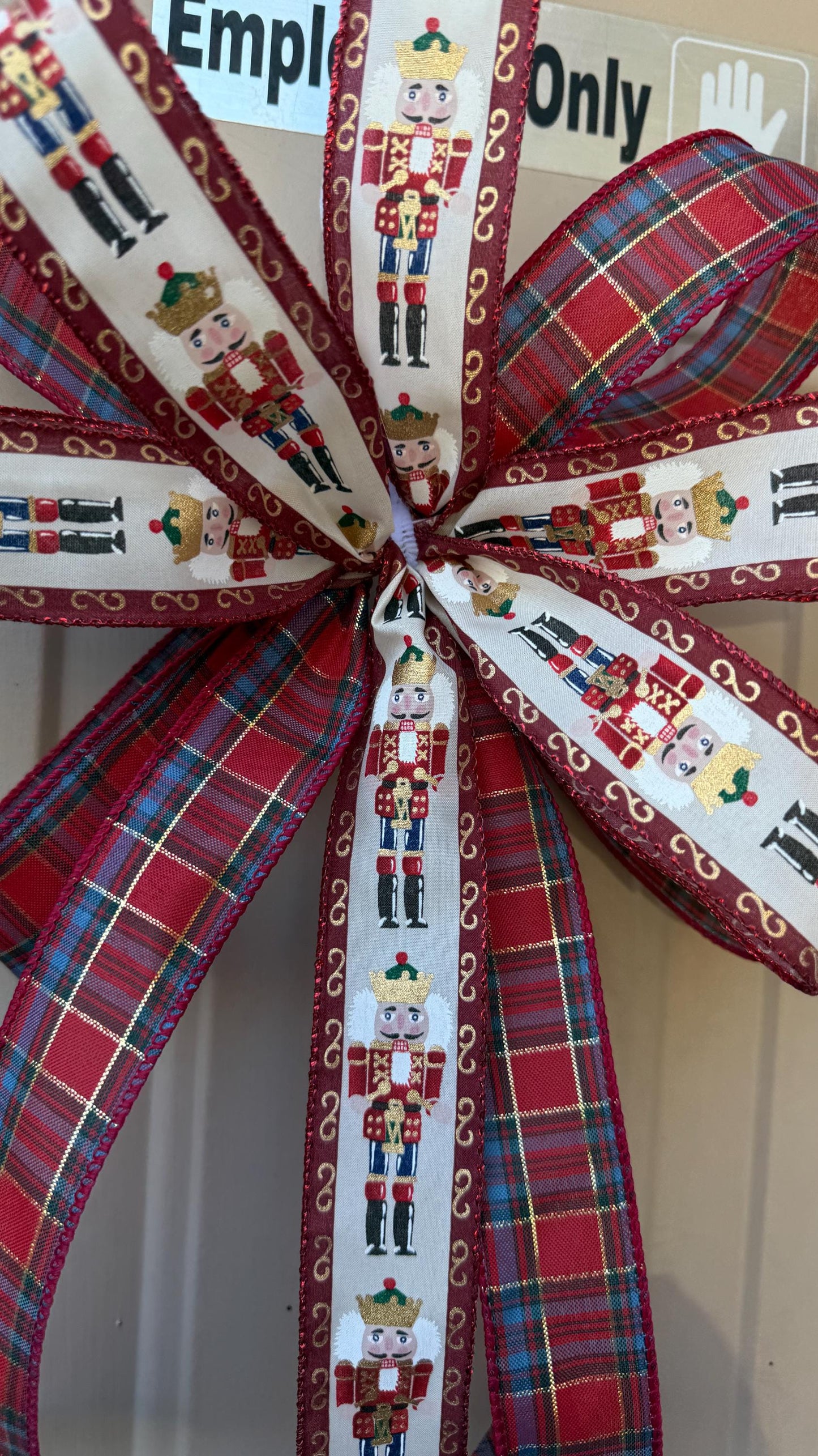 Handmade Nutcracker Christmas Bow: Red Plaid Tree Topper
