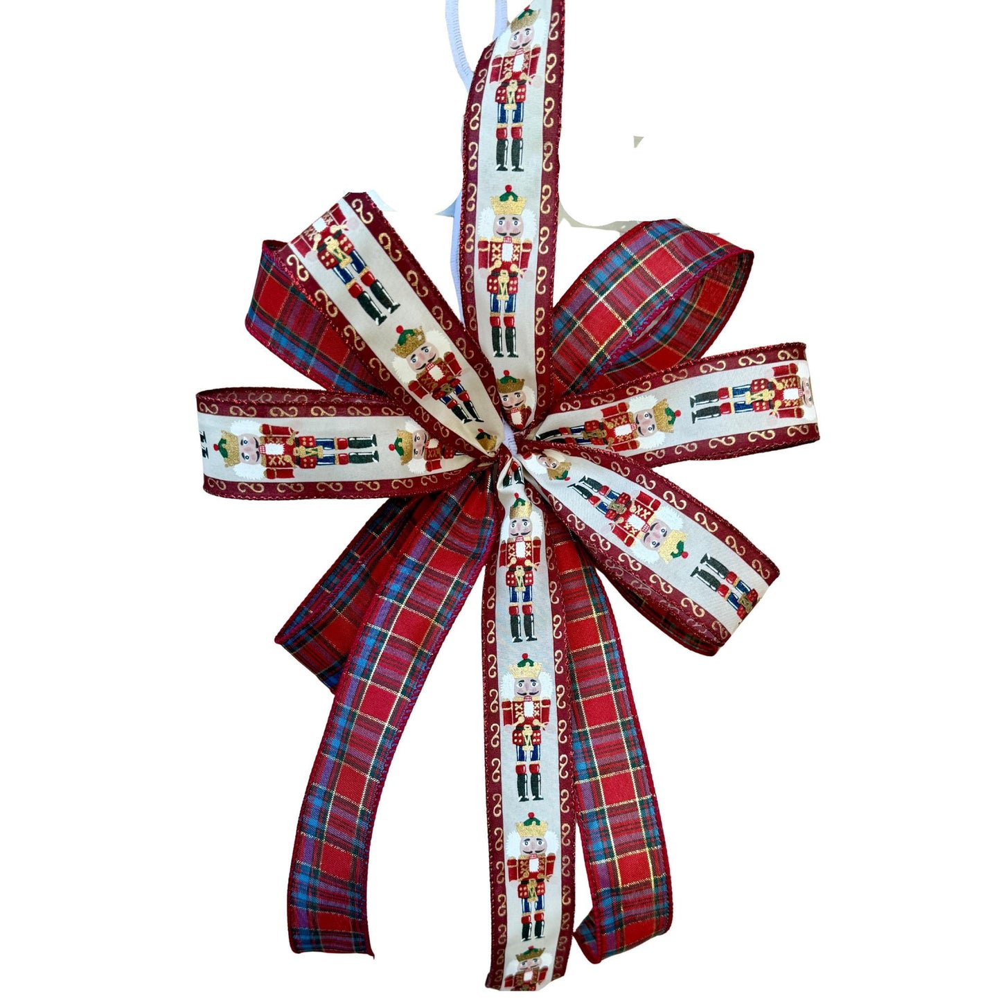 Handmade Nutcracker Christmas Bow: Red Plaid Tree Topper