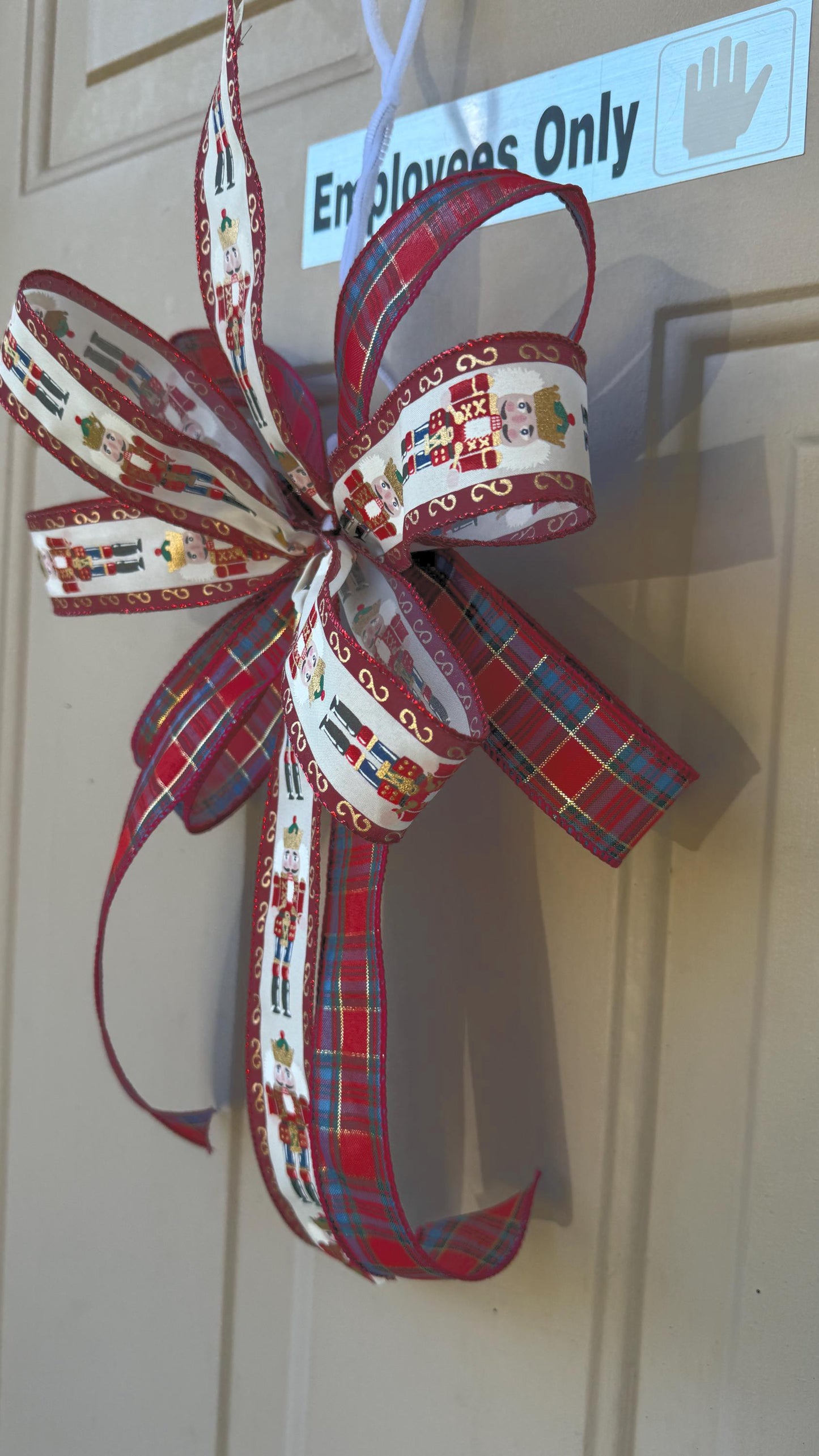 Handmade Nutcracker Christmas Bow: Red Plaid Tree Topper