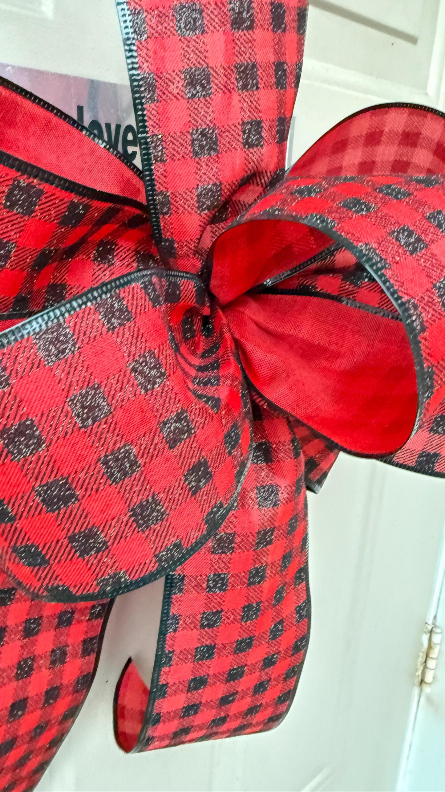 Buffalo Plaid Christmas Bow, Red Black Check, Farmhouse Wreath Decor