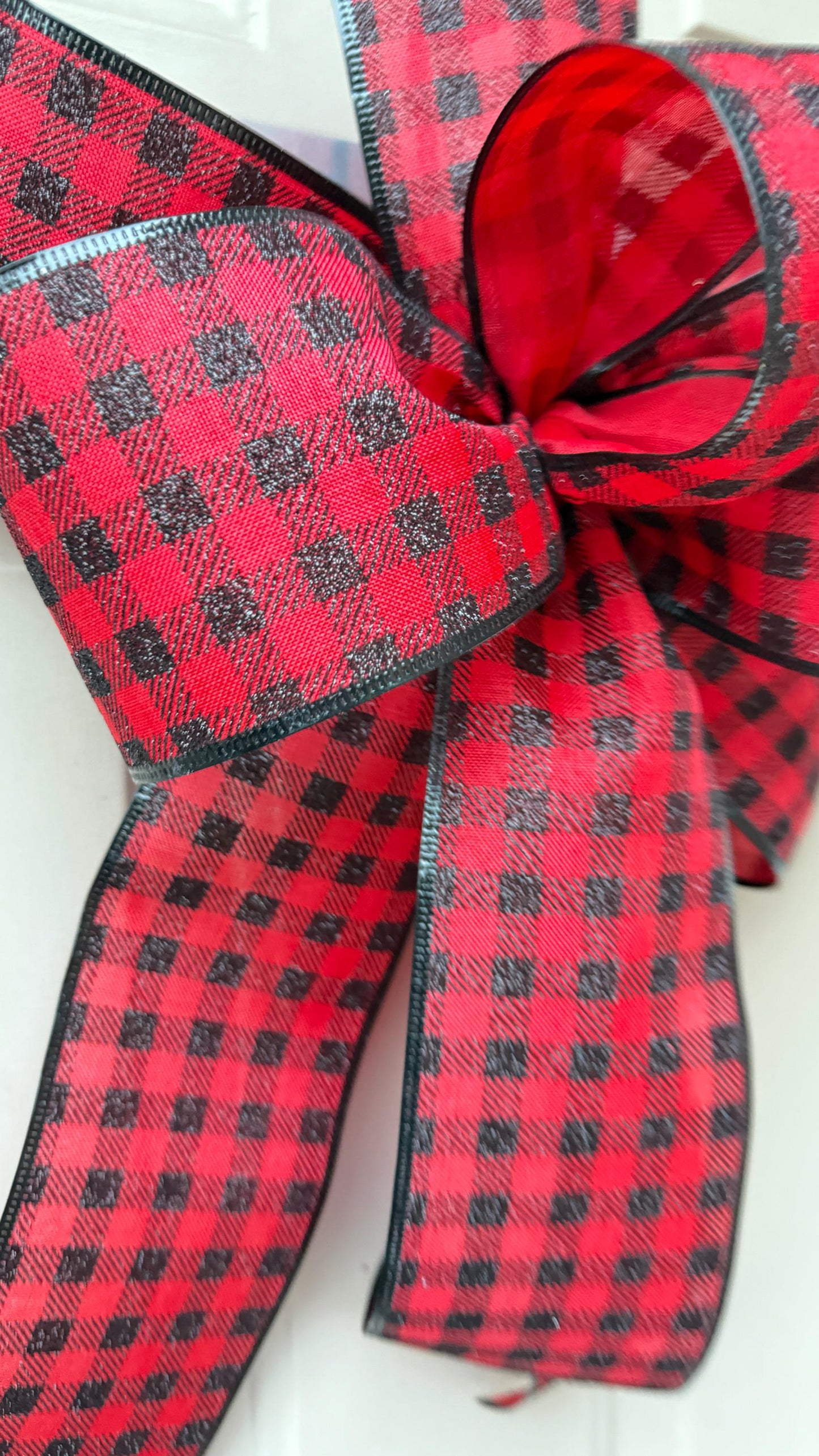 Buffalo Plaid Christmas Bow, Red Black Check, Farmhouse Wreath Decor