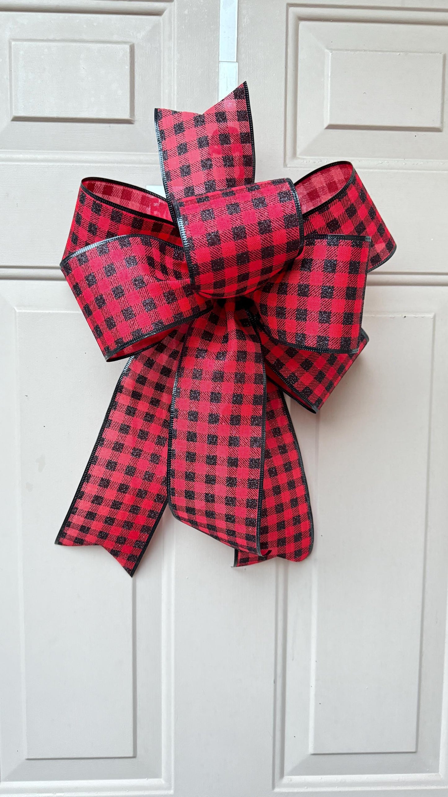 Buffalo Plaid Christmas Bow, Red Black Check, Farmhouse Wreath Decor