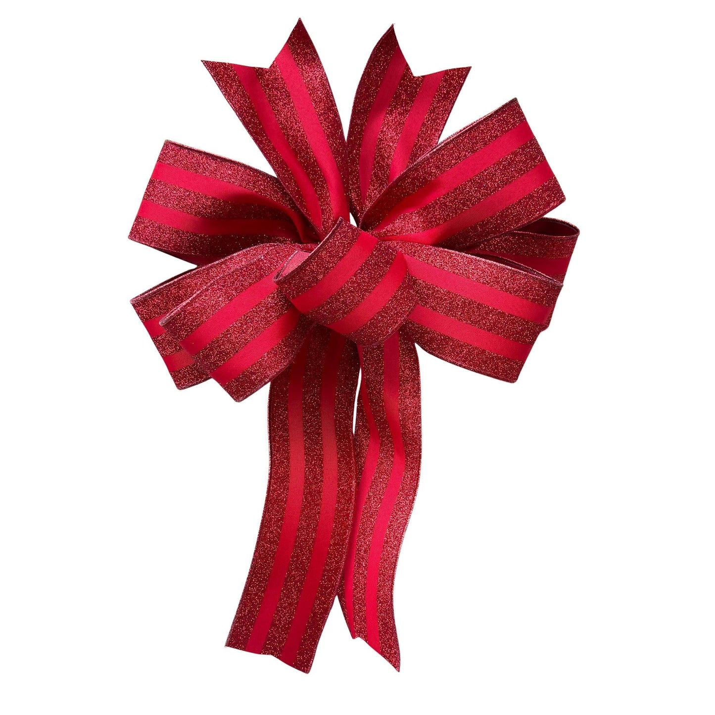 Red Glitter Stripe Christmas Bow, Tree Topper, Holiday Decor