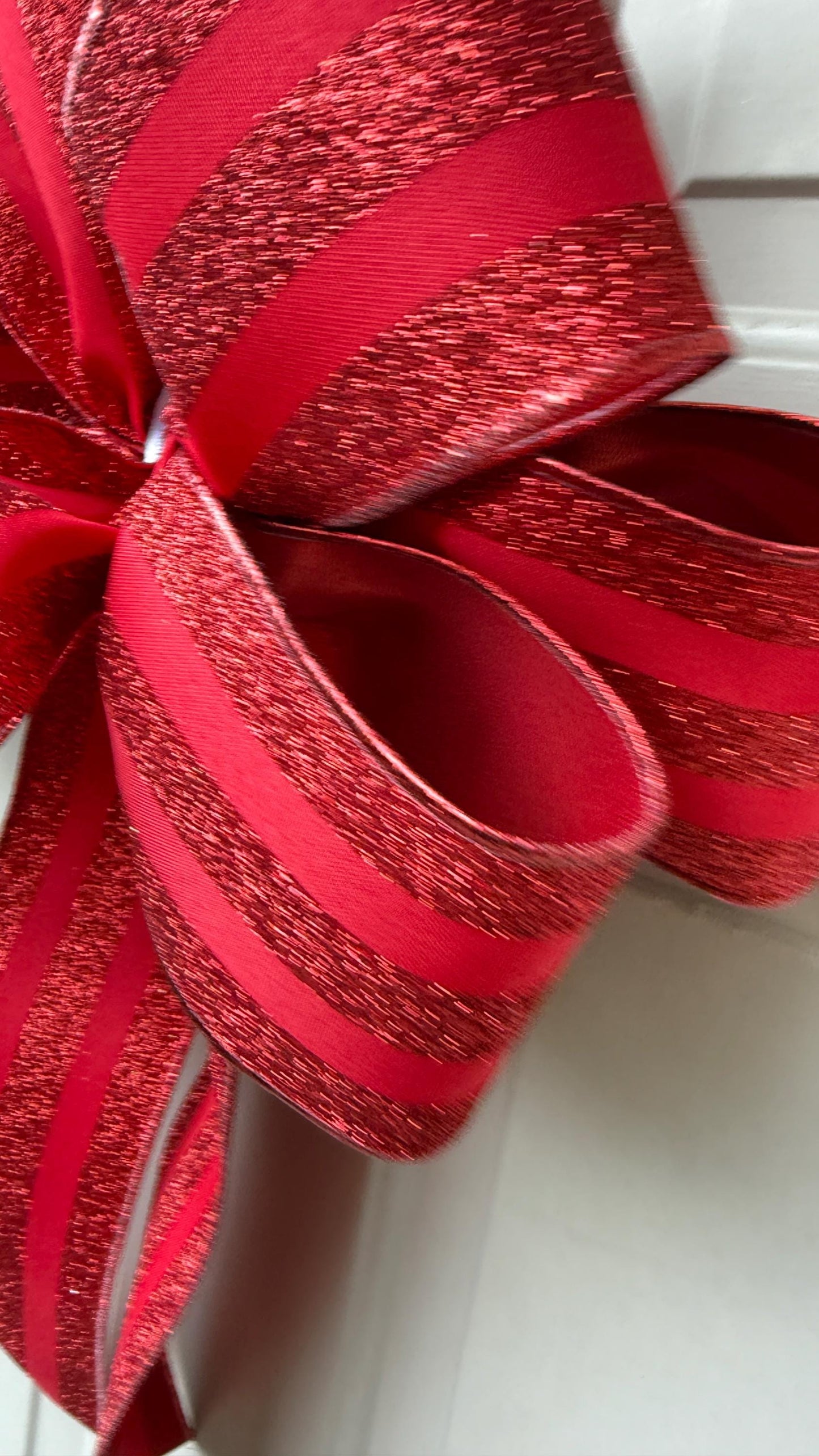 Red Glitter Stripe Christmas Bow, Tree Topper, Holiday Decor