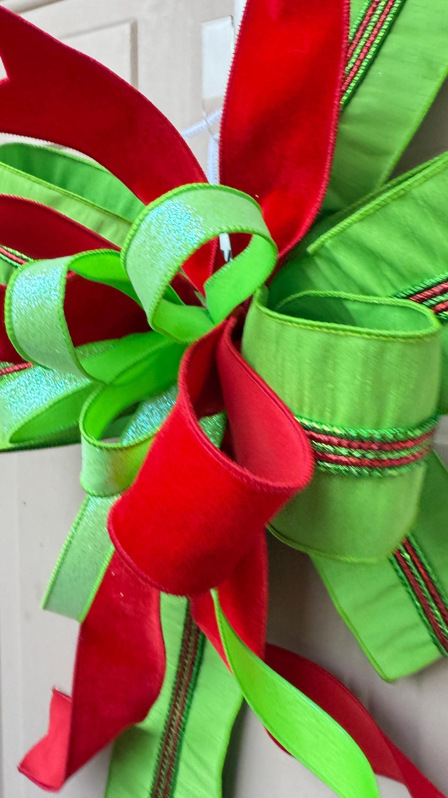 Red Velvet Christmas Bow, Green Glitter Holiday Wreath Decoration